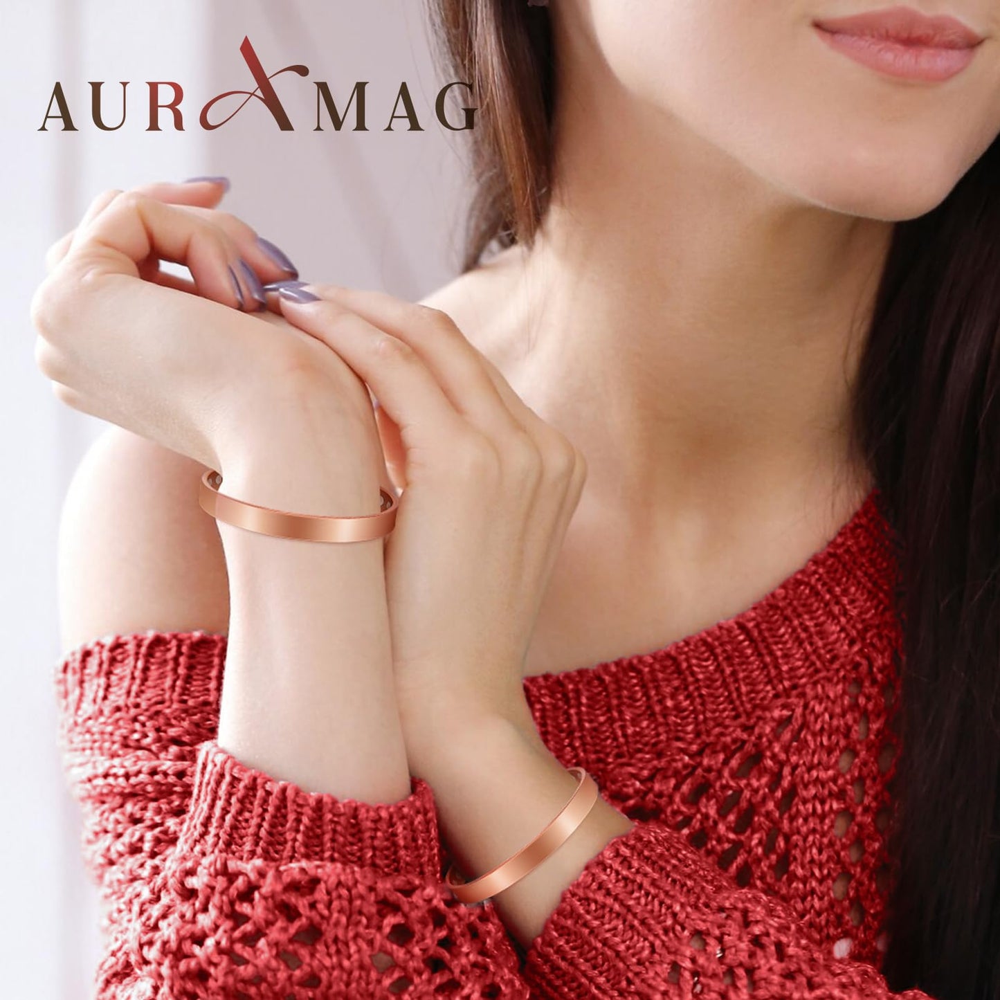 Auramag Copper Bracelets for Women, Magnetic Bracelet for Men with 3500 Gauss Magnets, Adjustable Jewelry with Gift Box(2 PCS)