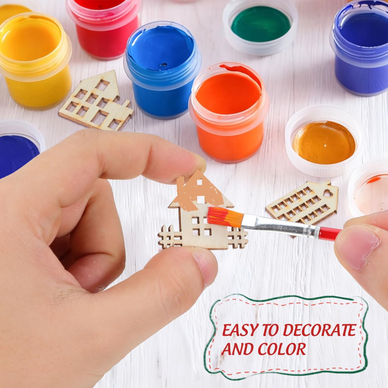 Toyvian 100pcs Wood Craft Shapes House Shaped Unfinished Wood Embellishment Cutout Veneers for DIY Craft Project Home Ornaments
