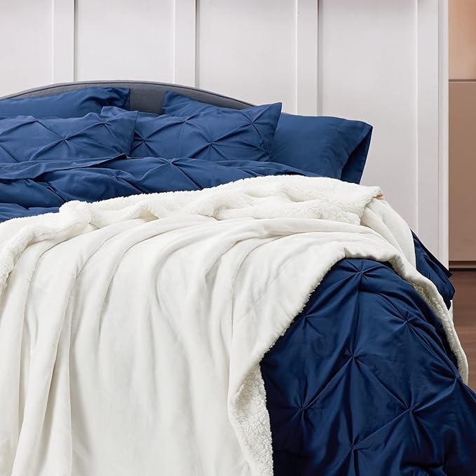 Bedsure Sherpa Fleece Blankets King Size for Bed - Thick and Warm, Soft Fuzzy Plush King Blanket for Winter, White, 108x90 Inches