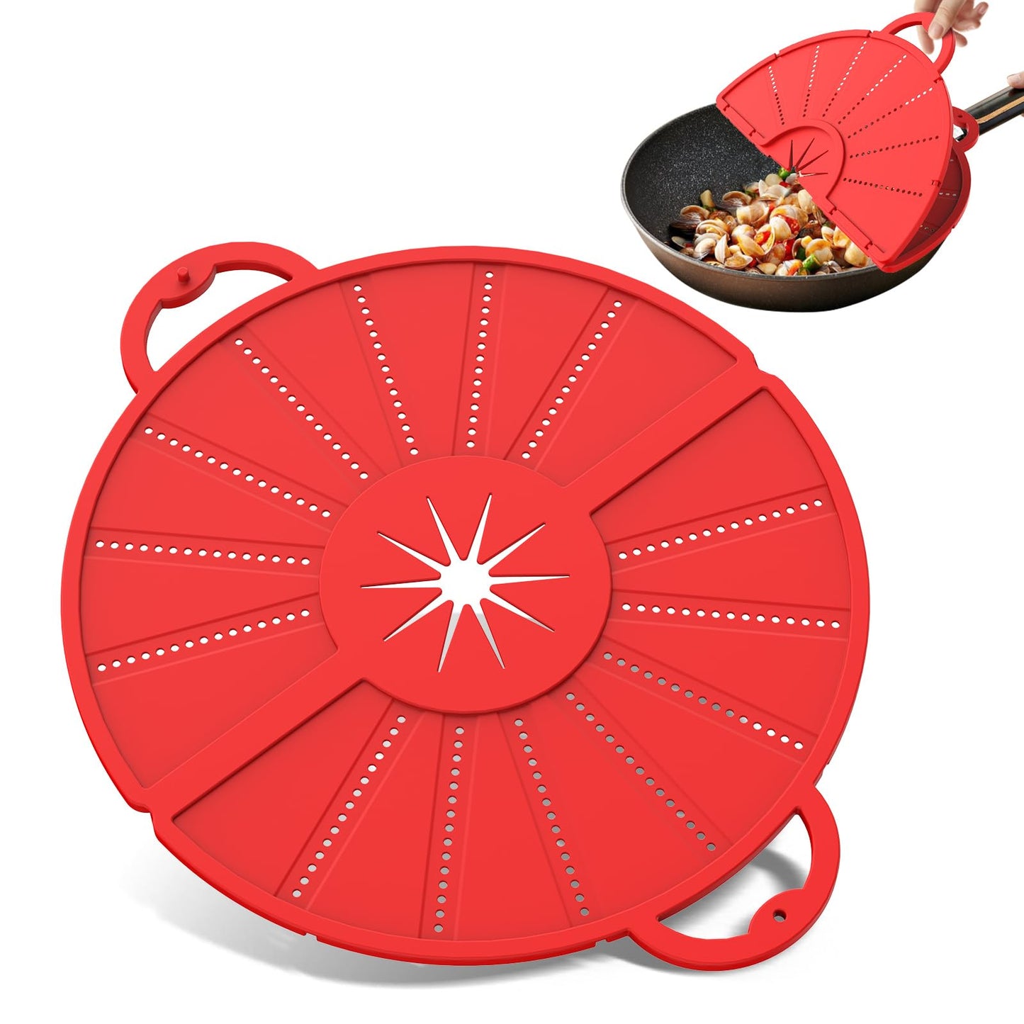 Silicone Splatter Screen for Frying Pan, Foldable Splash Guard, Multi-Use Grease Splatter Guard,Heat-Resistant Trivet Mat, 12" Non-Stick Oil Splatter Guard, Dishwasher Safe, BPA Free-red