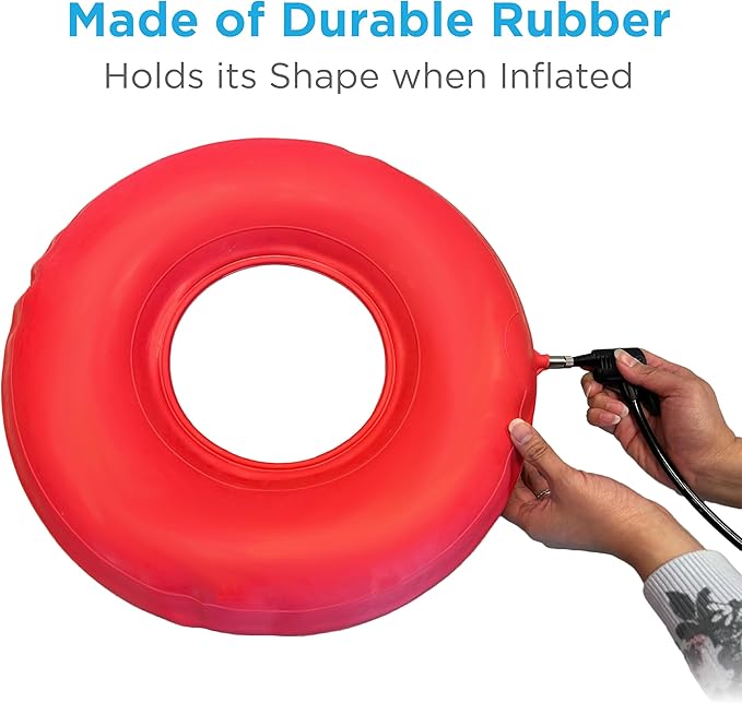 NOVA Inflatable Donut Cushion, Easy to Inflate and Deflate Seat Cushion, Durable Rubber and Easy to Clean,Red 18 Inch (Pack of 1)
