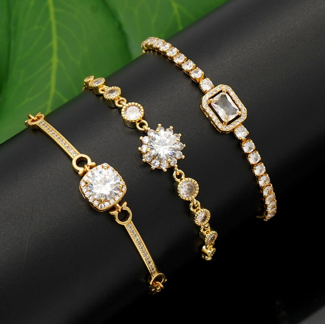 Wovanoo Tennis Bracelet for Women Cubic Zirconia Bracelets Adjustable Slider Bracelets Gold 03