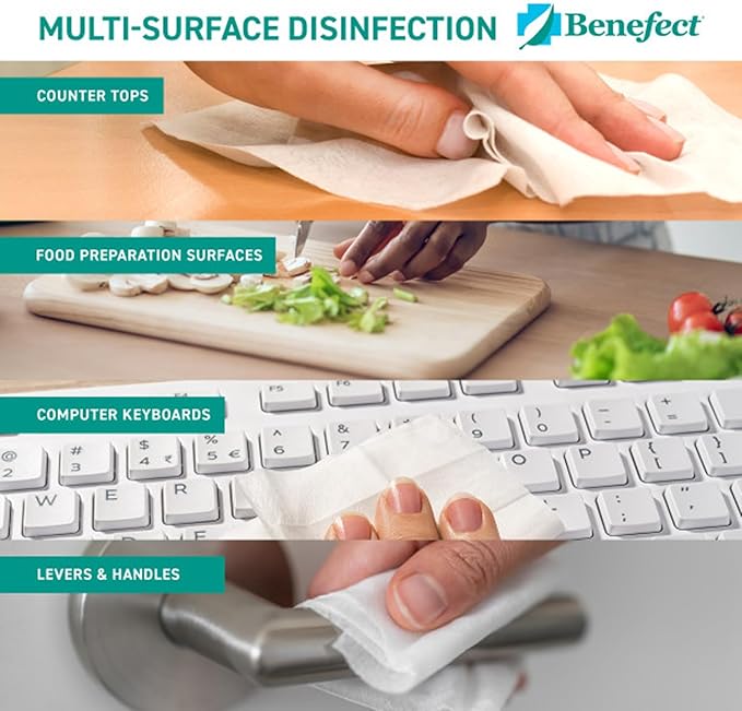 Benefect Botanical Disinfectant Wipes – 750 Sanitizing Wipes. 3 Pack of 250 Wipes Per Unit - High Traffic - Gym Wipes, Schools and Food Safe Cleaning (250, 3)