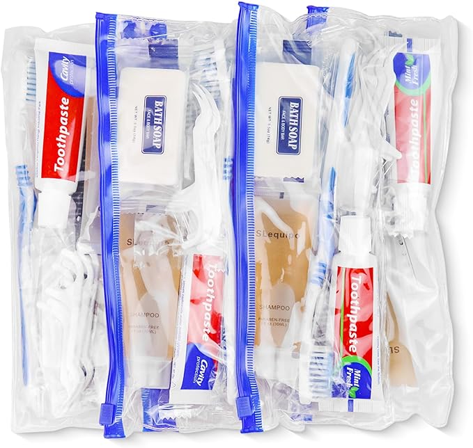 Pack of 10 Hygiene Kit, Hygiene Kit Bulk, Individually Packed, Travel Hygiene Kit with Toothbrush, Toothpaste, Comb, Shampoo, Soap and Floss Picks, Home, Suitable for Hotel, Camping, Travel