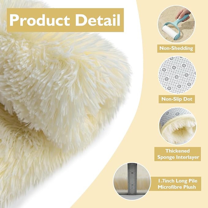 Ultra Soft Fluffy Area Rugs for Bedroom Living Room Ivory 10x14, Nursery Rug, Non-Slip Carpet for Kids Dorms Decor, Shaggy Bedside Rug