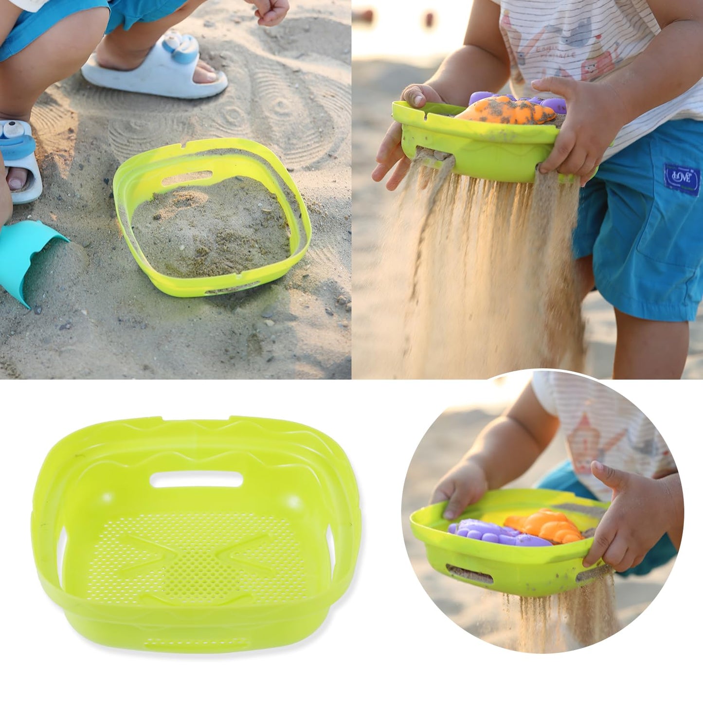 8 PCS Kids Foldable Pail Seabeach Sand Toys Sensory Playset, Portable Sandbox Digging Toys Including Bucket, Shovel, Spoon, 2 in 1 Shell Shark Teeth Sifter & Castle Building Sand Mold Kit for Children