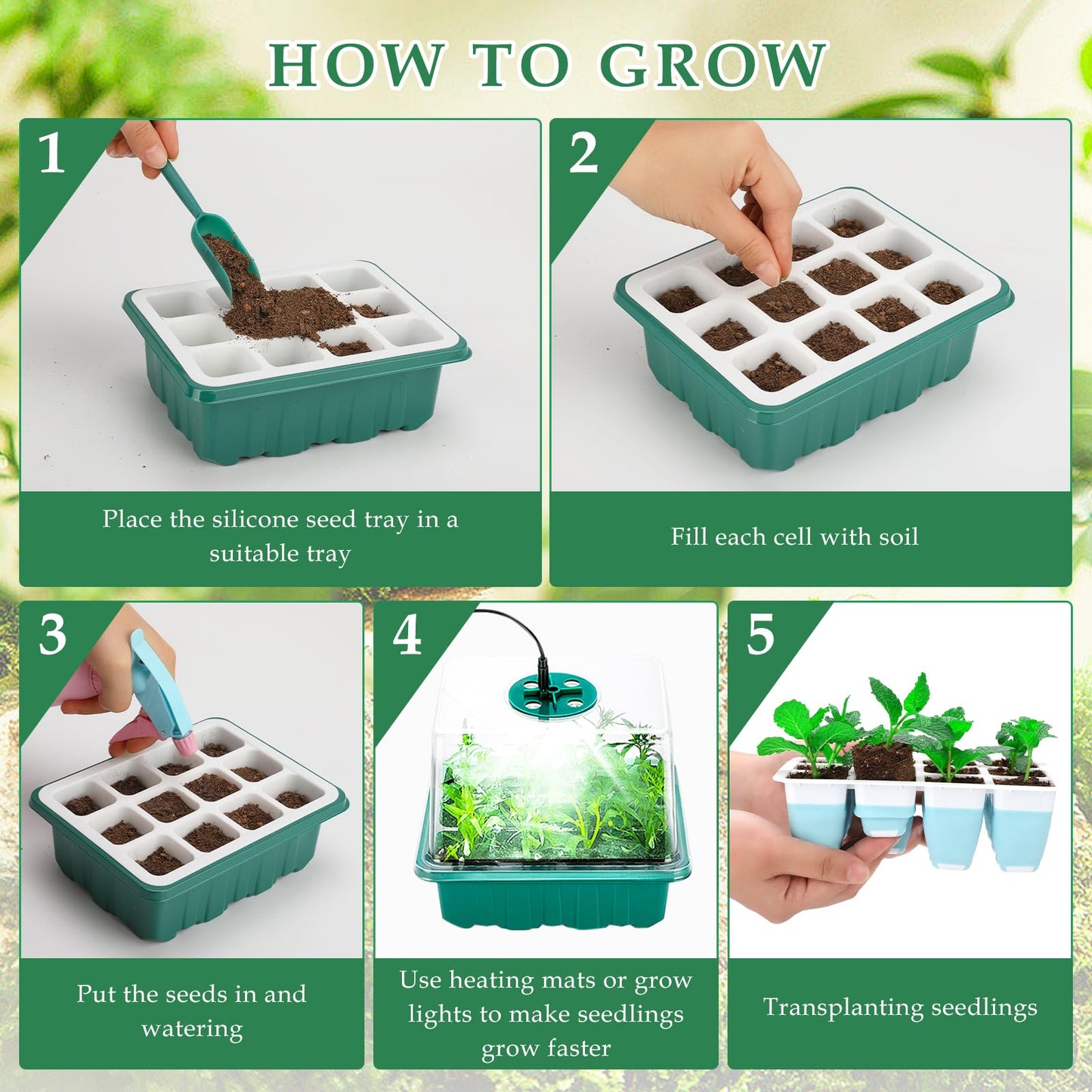Hanaoyo 12 PCS Reusable Seed Starter Tray, 144 Cells Seed Starter Kit with Flexible Pop-Out Cells, Seedling Starter Trays for Seed Starter, Indoor Greenhouse Seeding Planting Growing