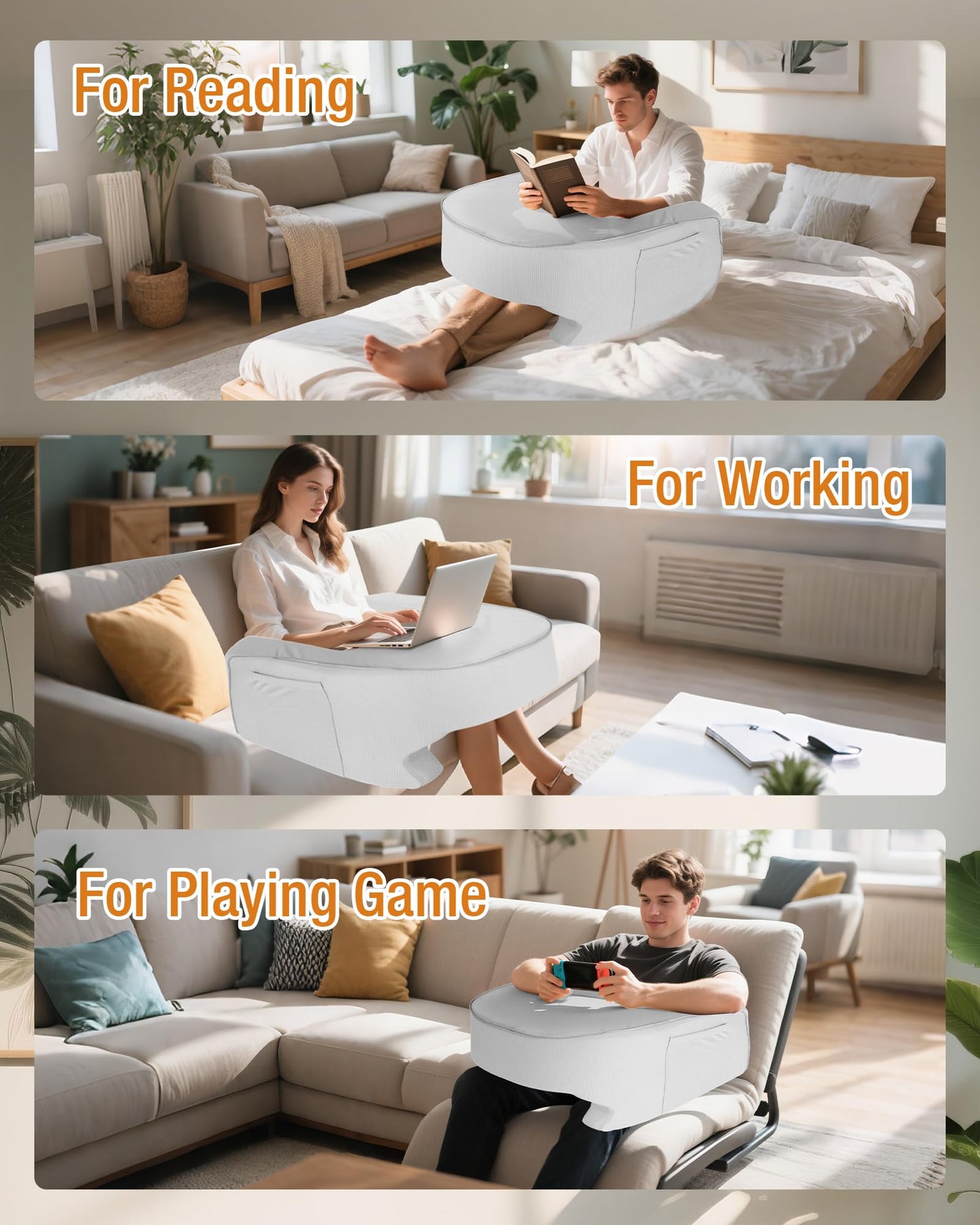 ASIEIT Lap Desk for Adults, 23.2" D x 20.8" W Memory Foam Gaming Pillow Desk with Arm Rest & Pocket, Bed Desk & Reading Pillow for Working, Gaming, Crochet on Couch, Bed, Carpet