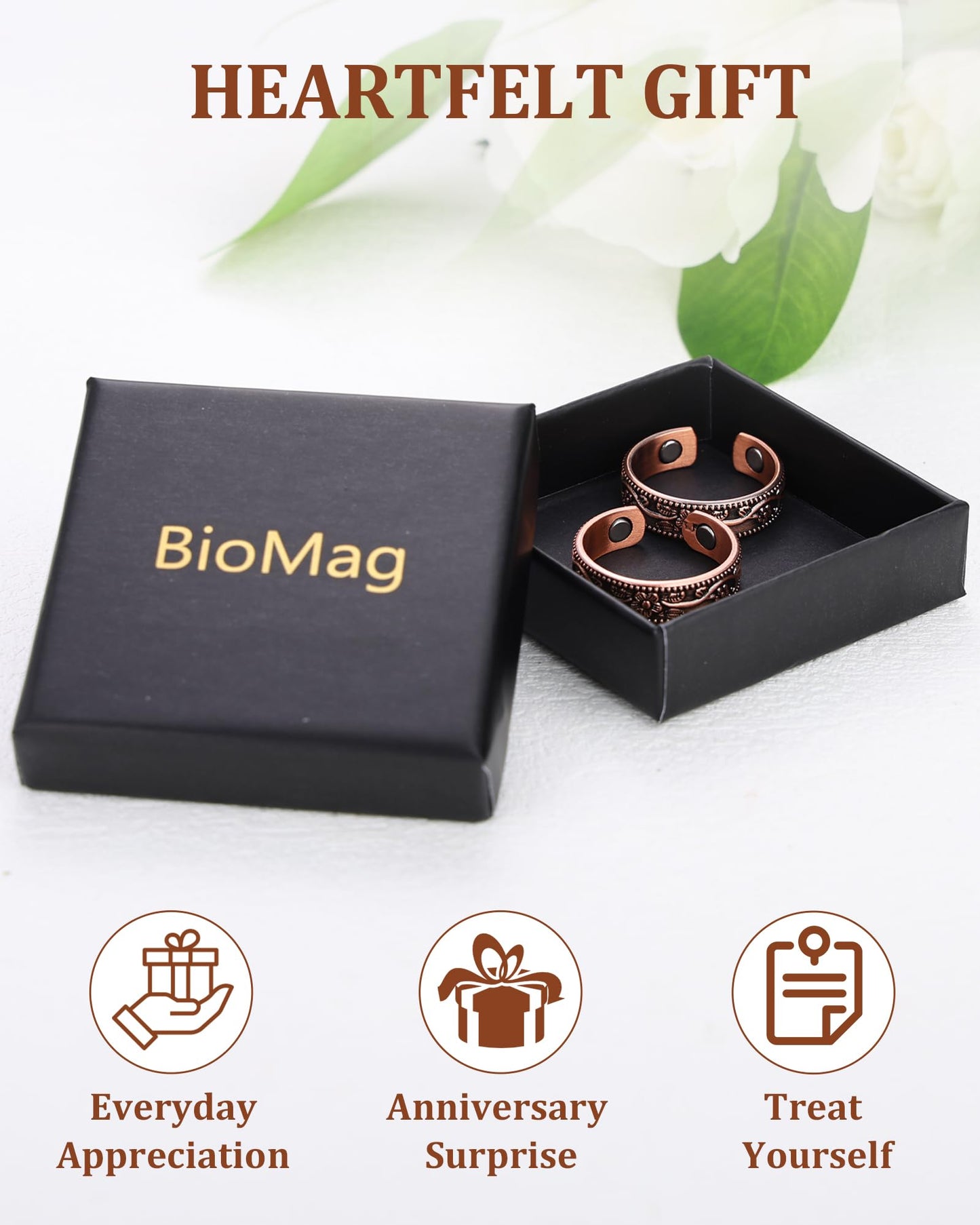 BioMag Magnetic Rings, Pure Copper Ring for Men Women, Adjustable Fingers Thumb Ring Jewelry Gift (Copper B-2Pcs)