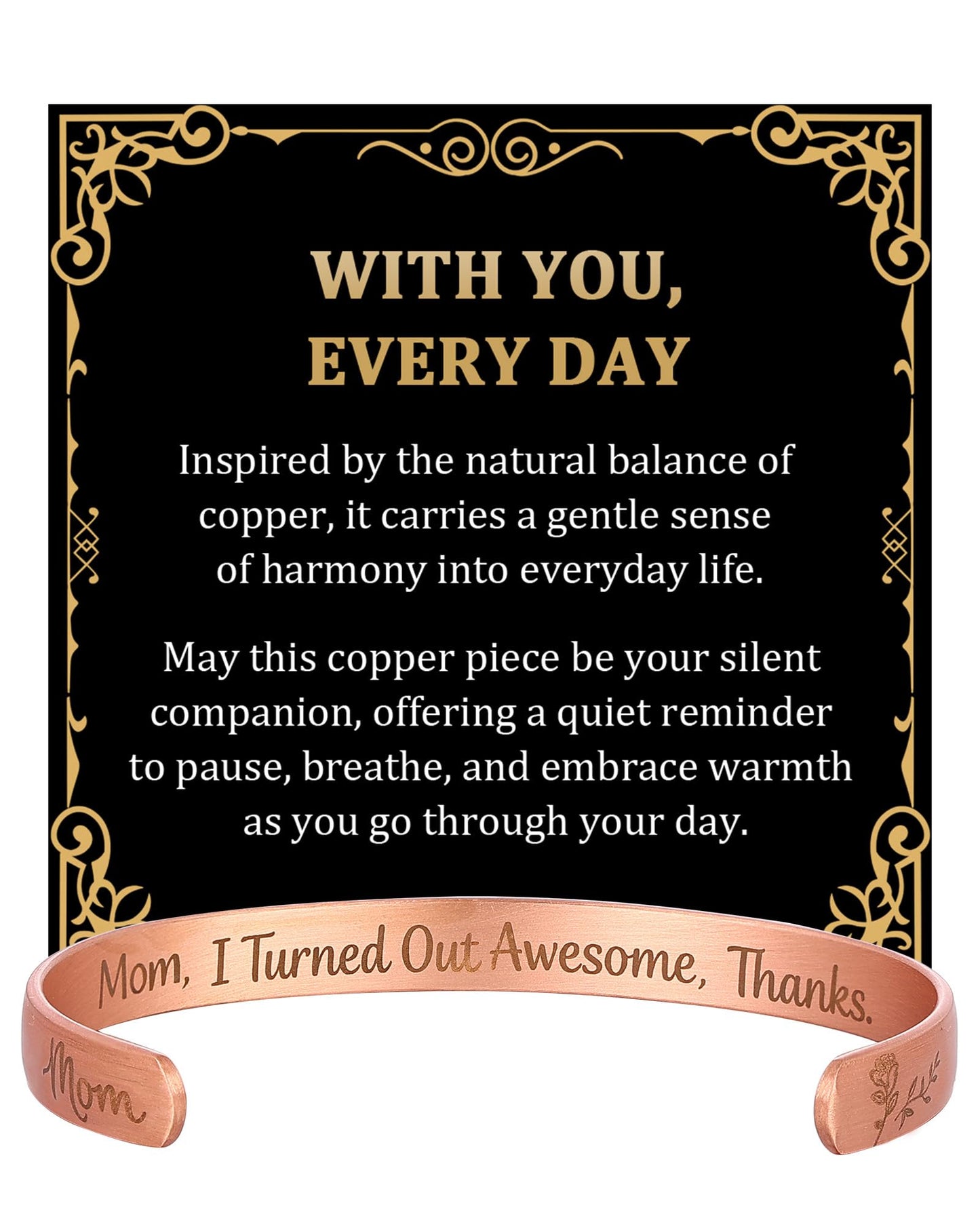 BioMag Copper Bracelet for Women Mom, 99.99% Pure Copper Cuff Bangle for Mothers Day Birthday, Adjustable Jewerly Gift