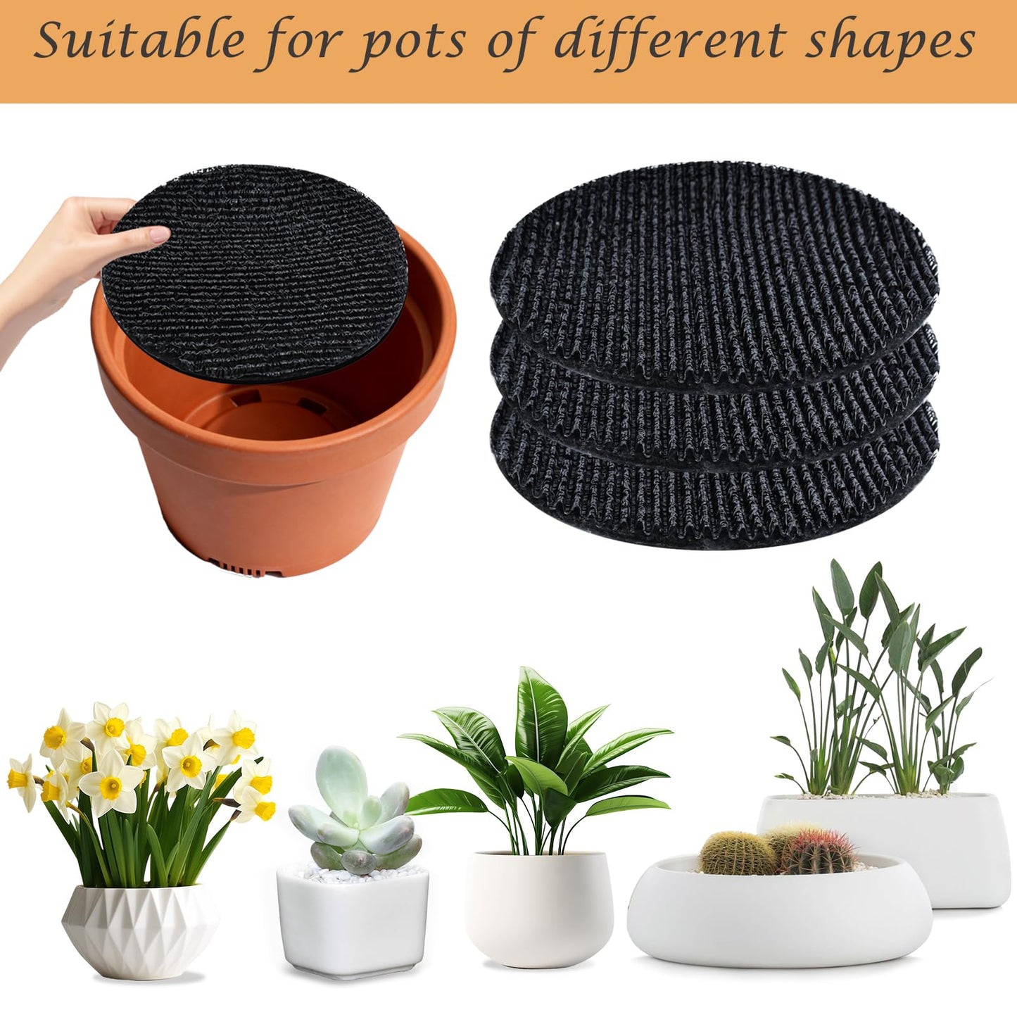 6Pcs 9inch Round Pot Mesh Drainage Discs Double Layer Plant Pot Hole Insert Pads Cutable Bonsai Pot Bottom Grid Mat Mesh Reusable for Indoor Outdoor Potted Plant Prevent Soil Loss Keep Roots Healthy