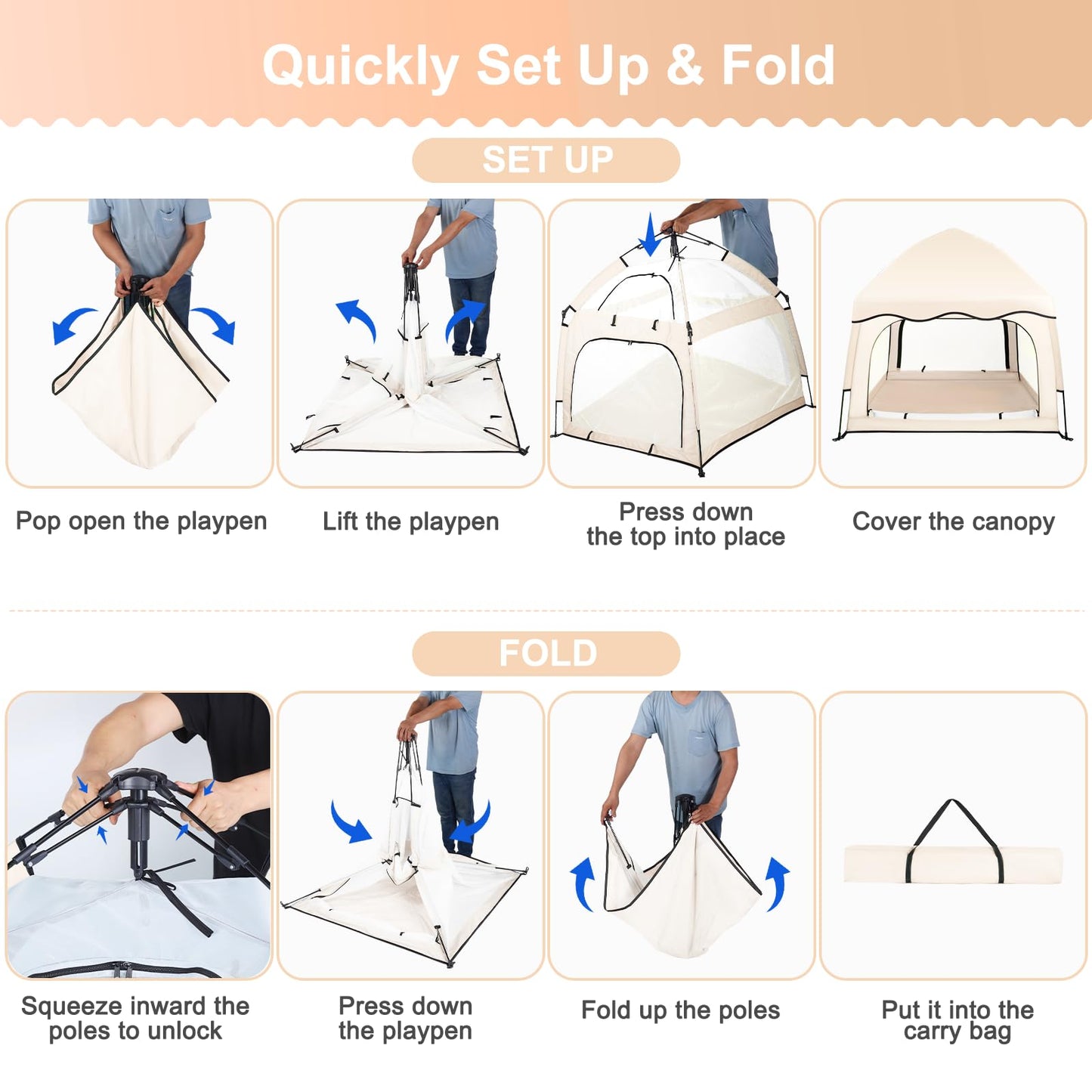 Bend River Portable Baby Playpen with Canopy, Infant Play Yard, Beach Tent, Mosquito Net for Indoor and Outdoor (Beige)