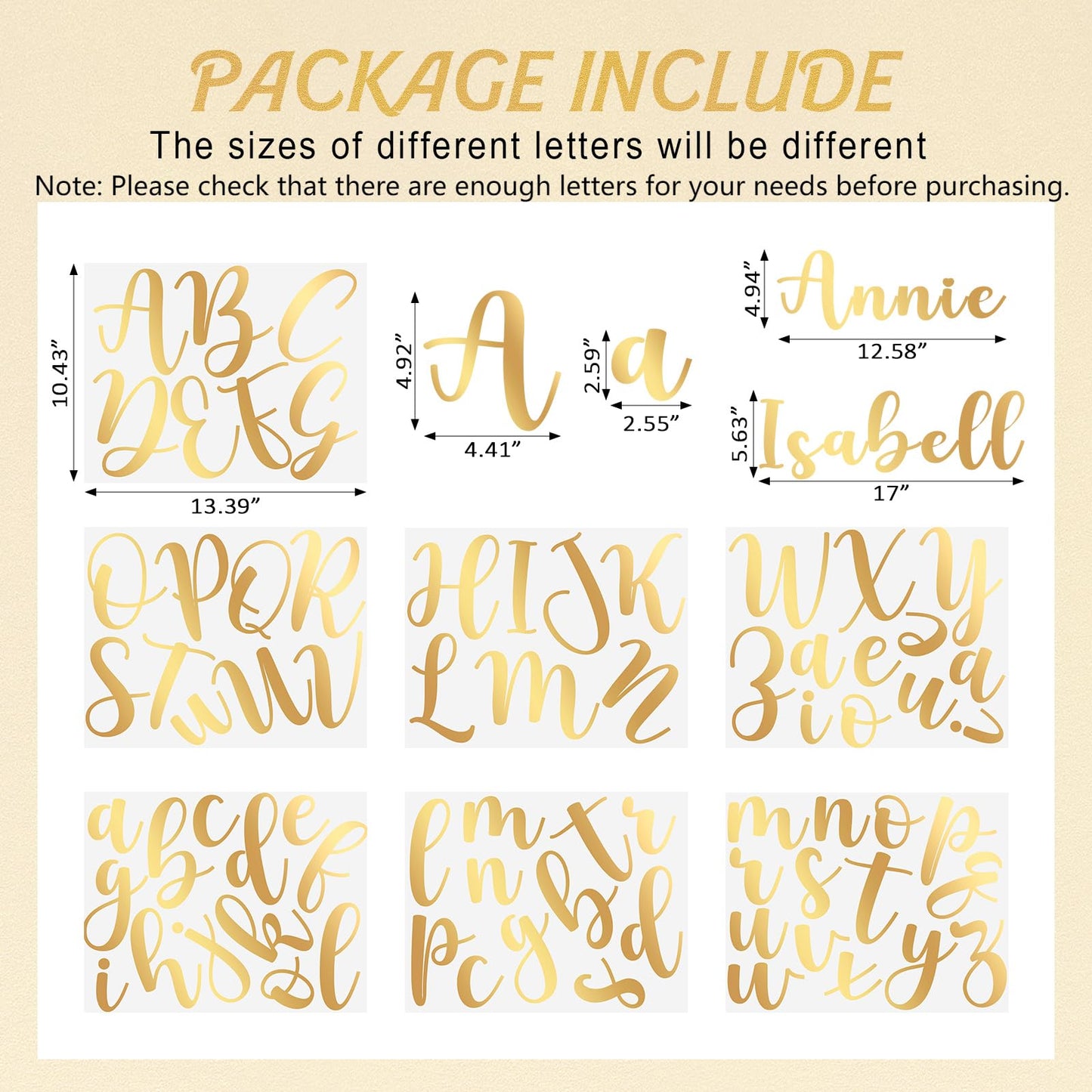 Boao Personalized Name Wall Decal Large Cursive Letter Stickers Big Alphabet Custom Stickers Nursery Wall Decal for Backdrop Bedside Bedroom Home Classroom DIY Craft(Classic,Gold,Regular)