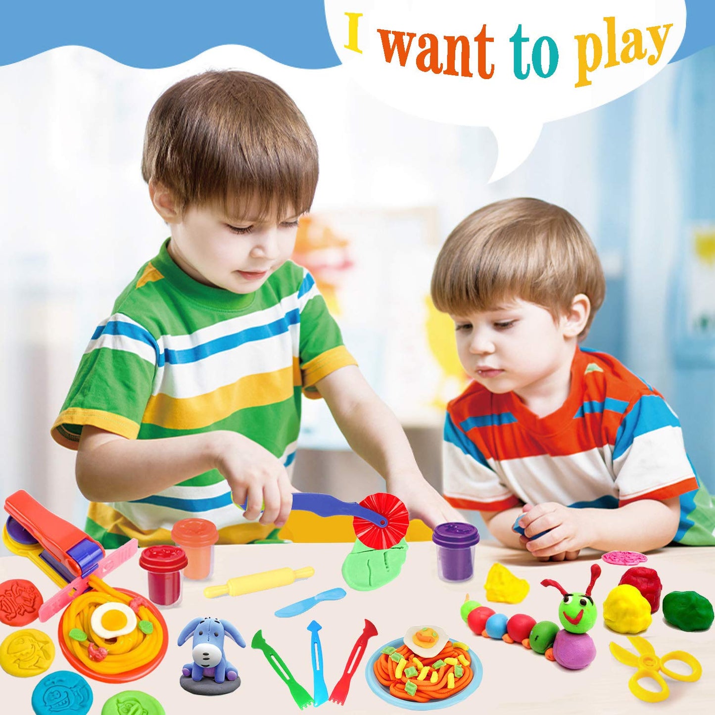 Oun Nana 32-Piece Dough Tool Set for Kids – Dough Play Tools with Molds, Rollers, Extruder, Cutters & Scissors –Clay Tools for Creative Play (Random Colors)