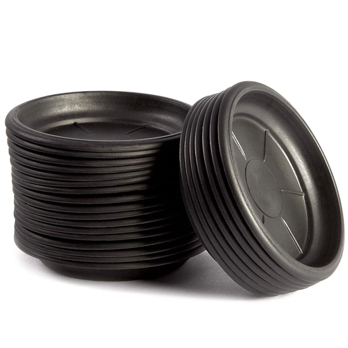 Juvale 24 Pack Small Plastic Plant Saucers for Pots, 4 Inch Drip Tray for Planter, Indoor, Outdoor Flowers (Black)