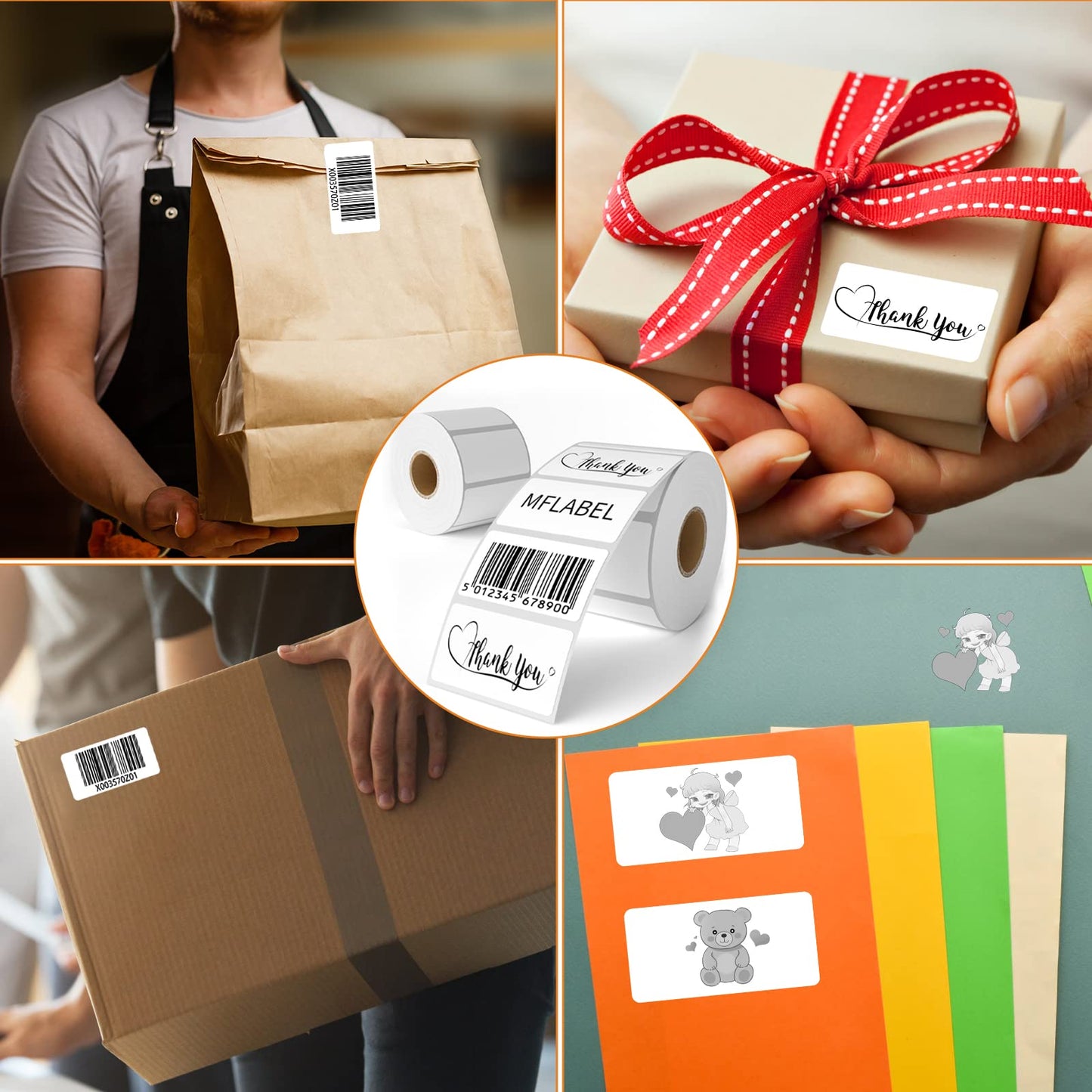 MFLABEL 12 Rolls Thermal Shipping Labels (12,000 Labels) - 2.25 x 1.25 Inch Direct Thermal Perforated Stickers for FBA, Barcode, SKU, Packaging – Compatible with Zebra, Rollo, Munbyn Thermal Printers
