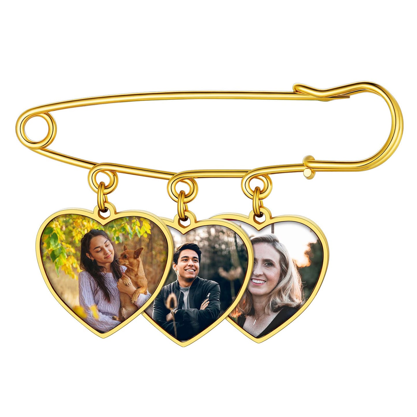 Custom4U Wedding Charms for Bouquet Custom 3 Picutres Customized Photo Pins Heart Shaped Memory Charm Funeral Boutonniere