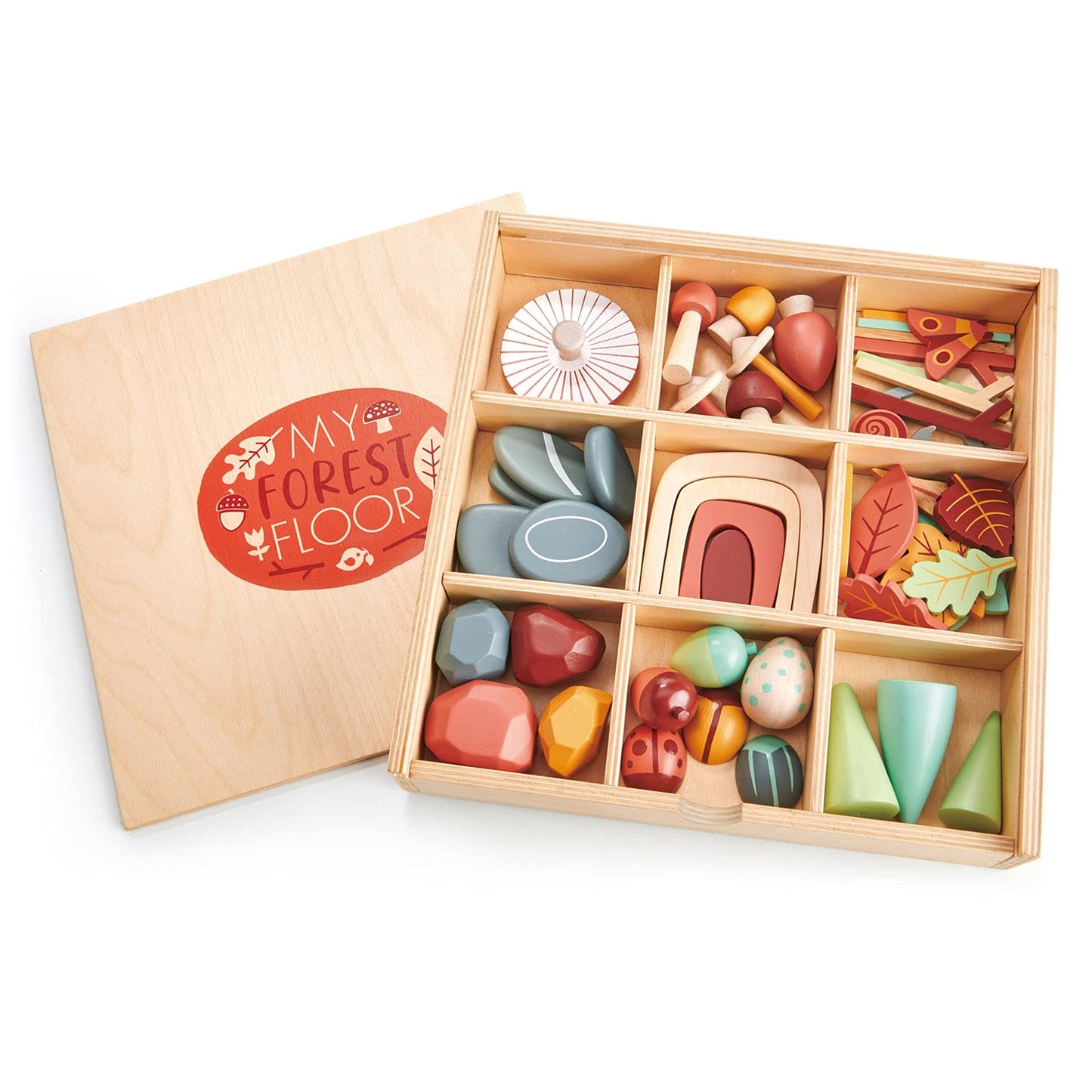 Tender Leaf Toys My Forest Floor - Wooden Open-Ended Tinker Tray Creative Play Box with Removable Compartments - Montessori Toy for Imaginative Play - Age 3+