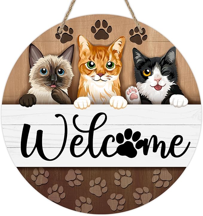 Deroro Welcome Dogs Front Door Sign, Paw Prints Wood Door Hanger Outdoor