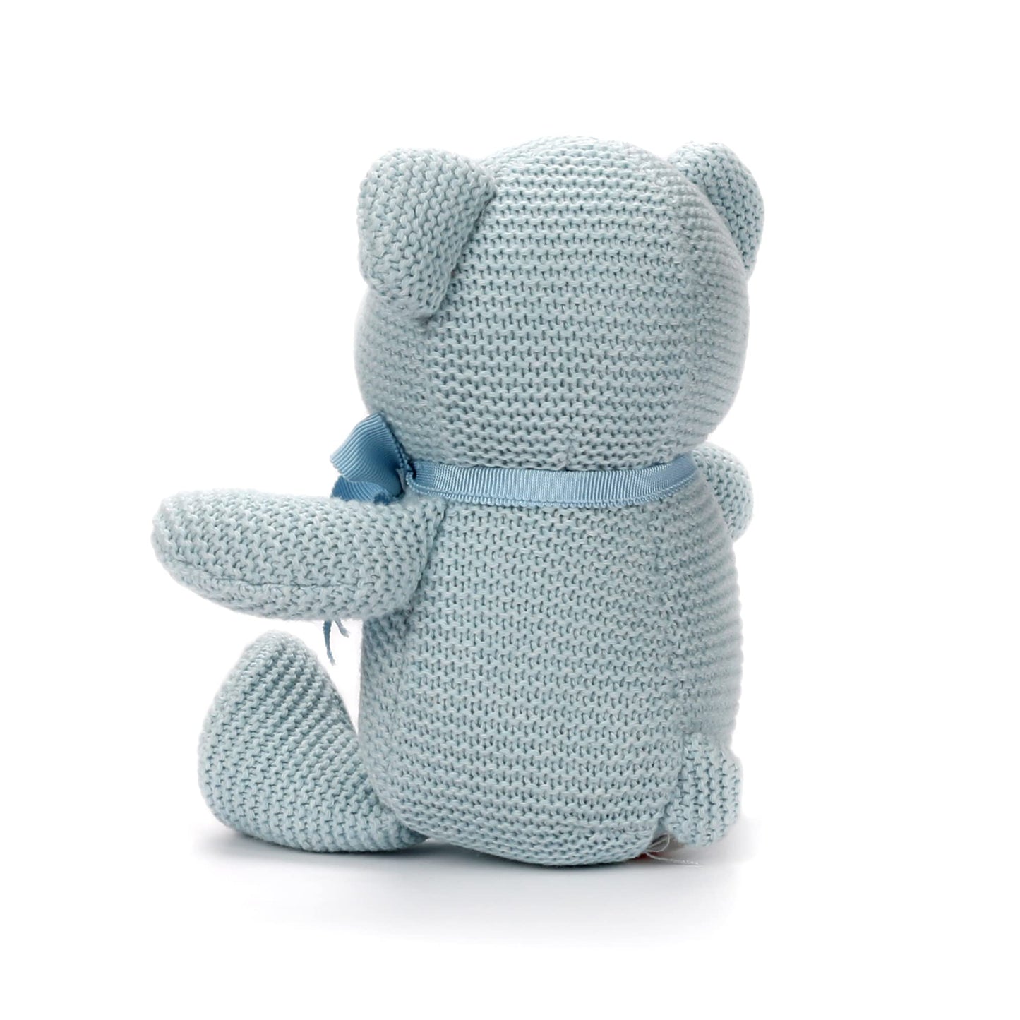 FLUFFYFUN 100% Organic Cotton Blue Teddy Bear Plush, 6.5" Baby Stuffed Animal for Newborn