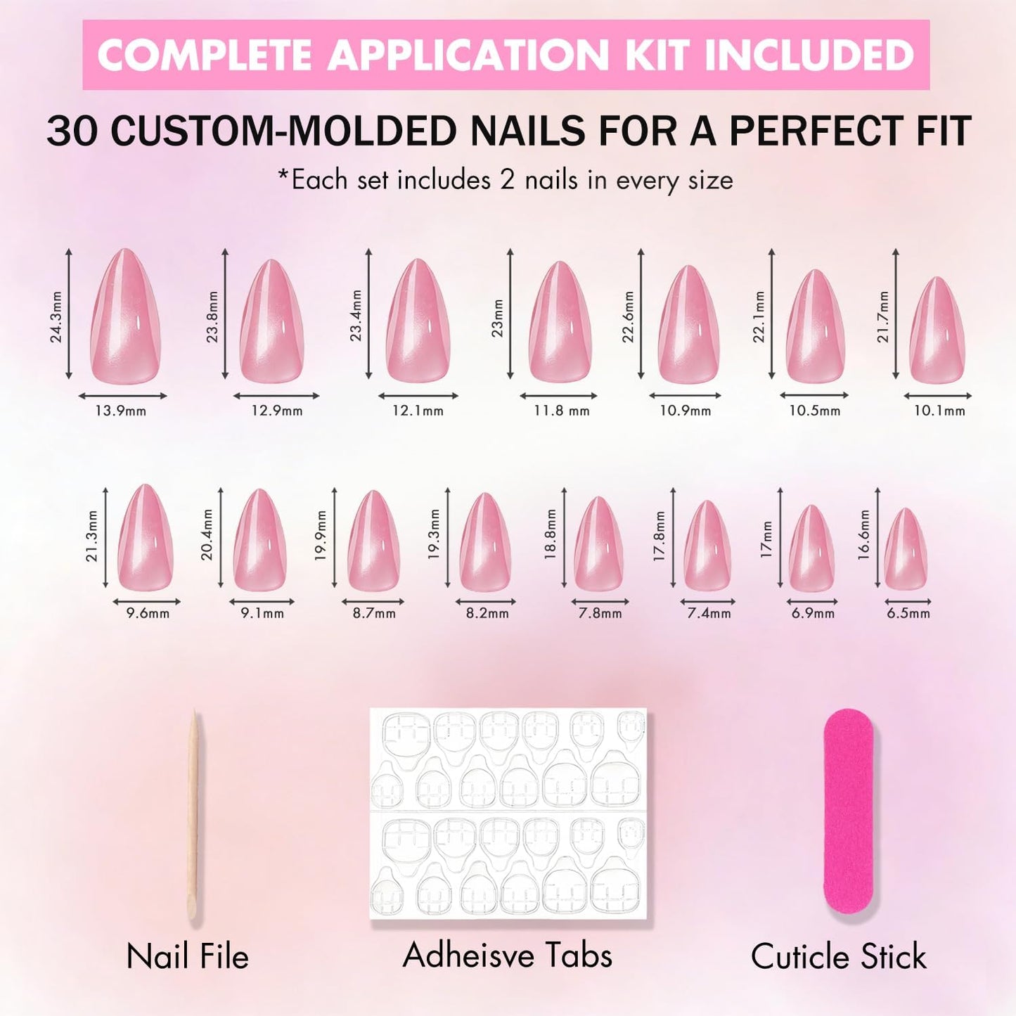 KQueenest Cat Eye Press On Nails Almond - Beige Nude Press On Nails Medium Stiletto, 30 Pcs 15 Sizes Glitter Fake Nails Press ons, Upgrade Thick Quality, Reusable Reflective Glue on Nail for Women