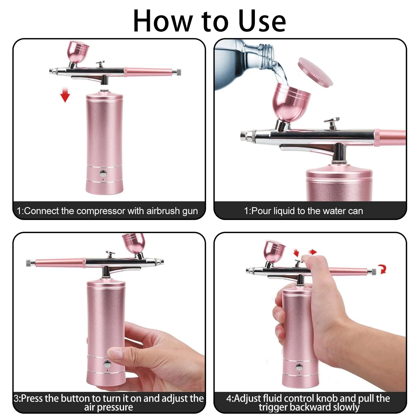 Airbrush Kit Air Brush Kit With Air Compressor Nail Charms Wireless Air Brush for Barber, Nail Art, Makeup, Model Painting (Pink - with extension tube)
