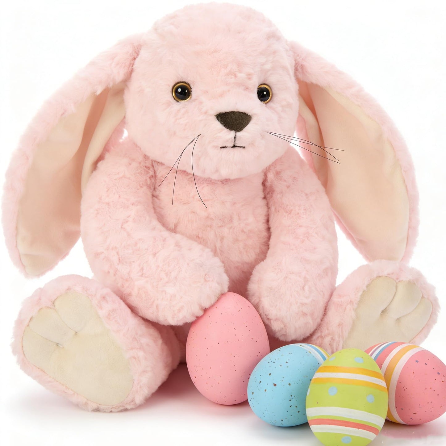 Tezituor Big Pink Rabbit Stuffed Animal, 18 inch Large Easter Stuffed Bunny Plush Body Pillow with Long Ears for Boys Girls, Hugging Soft Rabbit Plush Toy Gift for Easter Party Decor