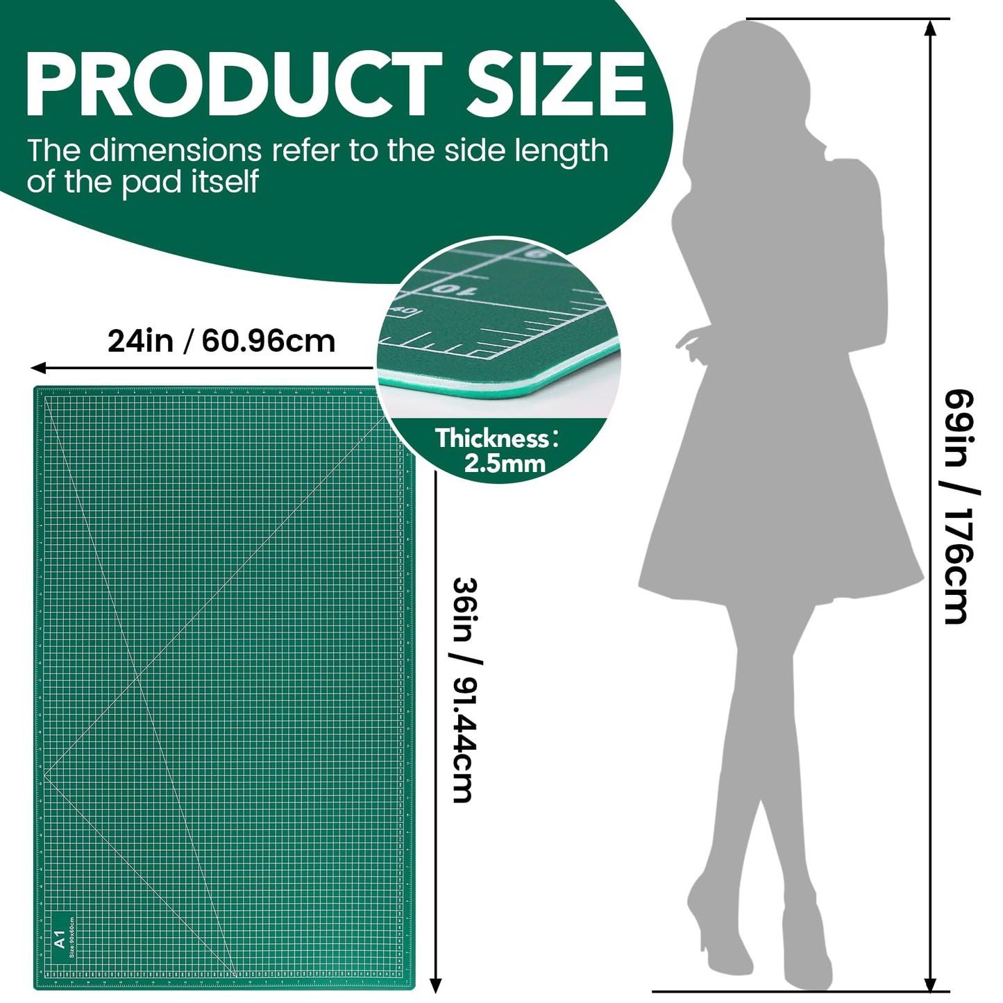 CLOYAN Large Cutting Mat 24"x36", 1 Pack Double-Sided 5-Ply Self Healing Sewing Cutting Mat, Cutting Mats Board for Crafts-Sewing, Fabric, Quilting, Scrapbooking Project