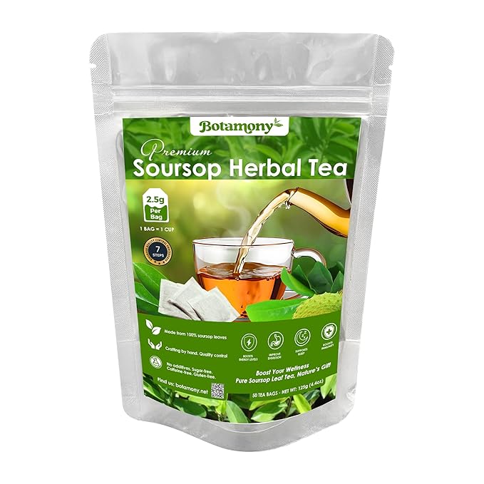 BOTAMONY 75 Premium Soursop Graviola Leaf Tea Bags 2.5g/ teabag, Soursop Leaves Organic, Hojas de Guanabana Organica, Guanabana Leaves Tea Handmade Non-GMO Sugar/Caffeine/Gluten Free