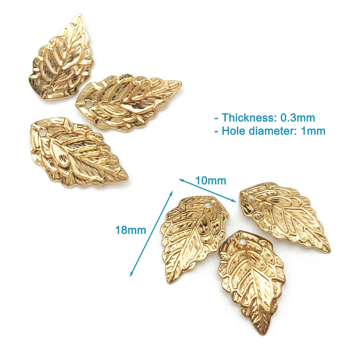 50pcs Leaf Pattern Charms Plated Brass Leaf Beading Decorations with Hole for Making Hair Pins Clips Combs Bracelets Earring DIY Craft (KC Gold)