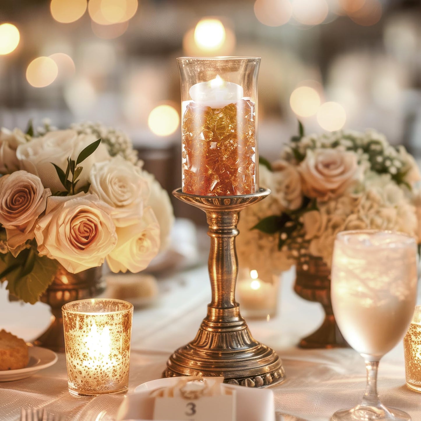 Syhood 570 Pcs 5 Sizes Amber Fake Crushed Ice Rocks Acrylic Crystal Gems Sparking Amber Plastic Diamonds Marble for Vase Fillers DIY Craft Wedding Table Scattering Room Decoration