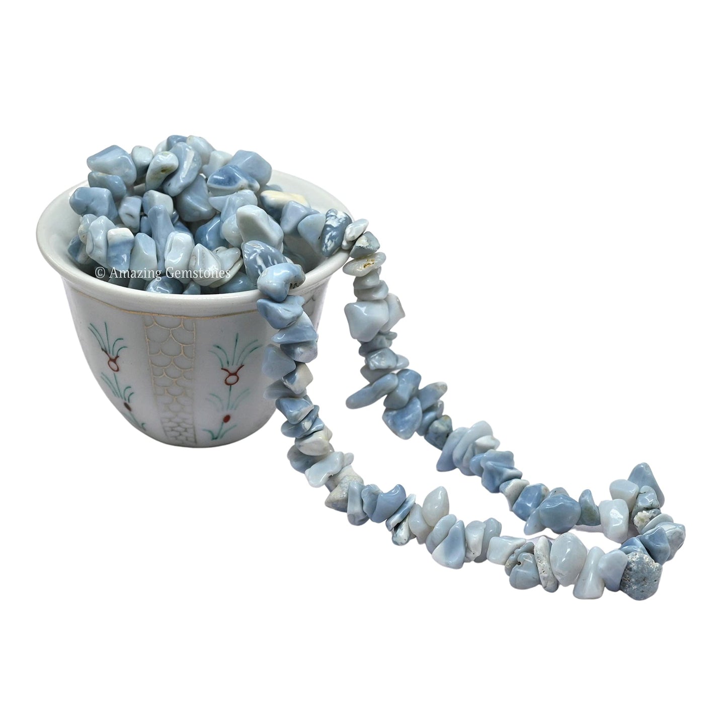 Blue Opal Pre Drilled Natural Crystals Crushed Chips Beads for Jewelry Making, DIY Handmade Healing Crystals (25 Inch Strand)