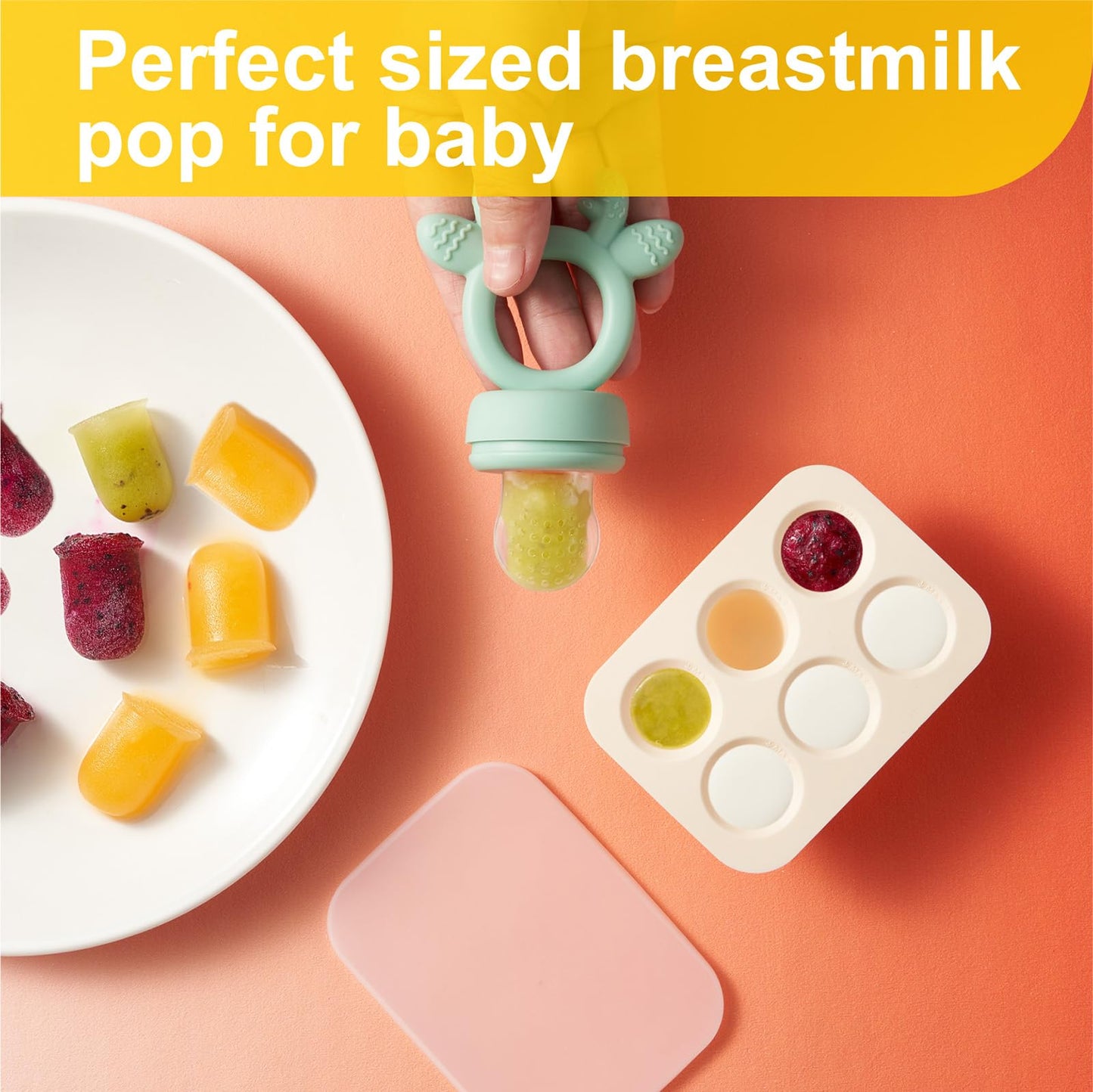 Baby Fruit Feeder with Popsicle Mold Cute Teething Toys Silicone Teethers for Babies 3-12 Months for Baby Feeding Gift (GreenB)