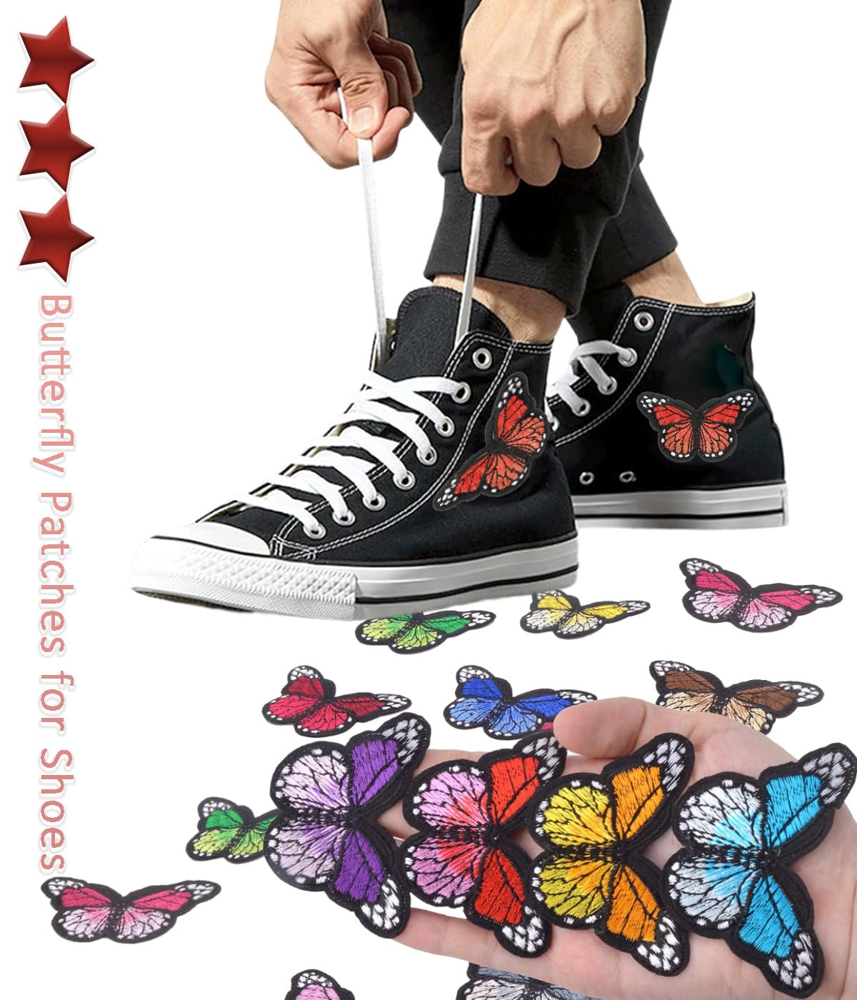 24pcs Cute Butterfly Iron on Patches Moth Embroidered Applique Repairing Patches for Hat Jean Jacket Dress Bag Shoe Decoration (Orange)