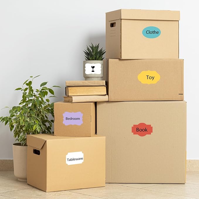 Yeachlaing Blue Labels - 250 PCS 3" x 2" Fancy Shape Stickers for Storage Boxes or Food Jars - Holiday Tags