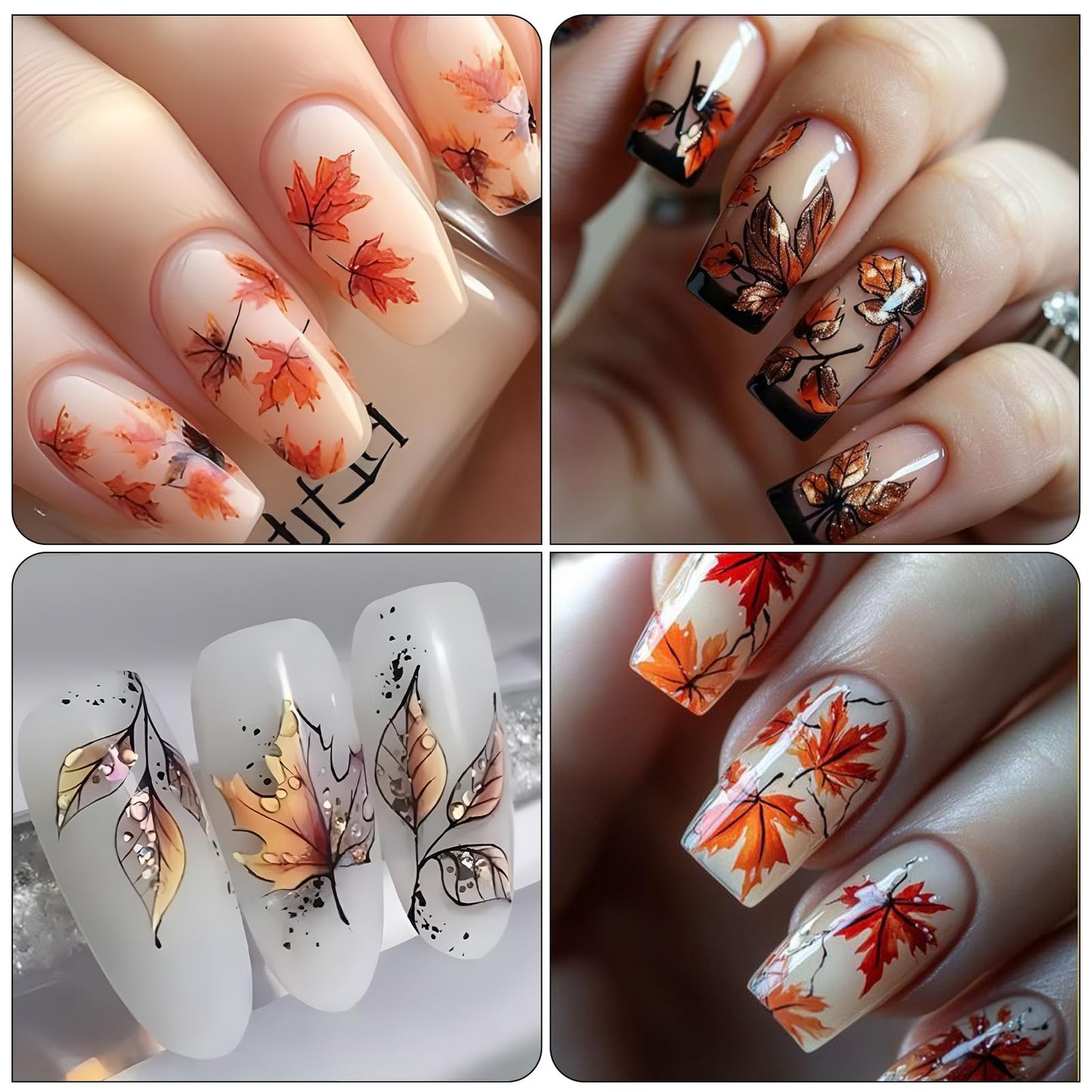 IDDFEVE Fall Nail Stickers - Autumn Withered Maple Self-Adhesive 3D Nail Decals for Women Girls DIY Thanksgiving Day Leaves Vein Manicure (4 Sheets)