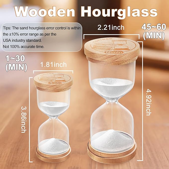 Sand Timer 15 Minute, Wooden Sand Clock, Small Hourglass Hour Glass, White Sandglass 15 Min for Classroom, Game, Desktop Office Decorative (White)