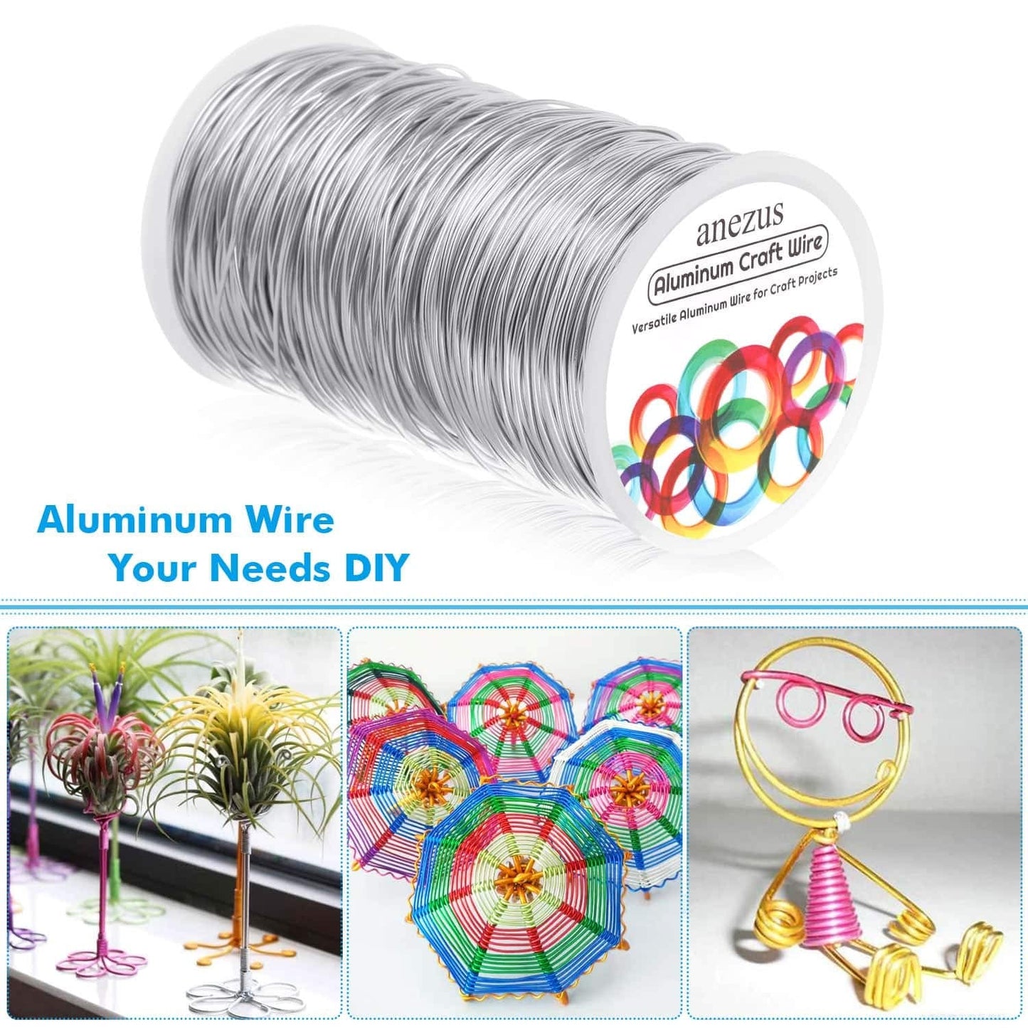 Anezus Bendable Craft Metal Wire - 540 Feet, 18 Gauge Flexible Beading Wire for Wreath Making, Jewelry Making, Floral (Silver, 1mm)