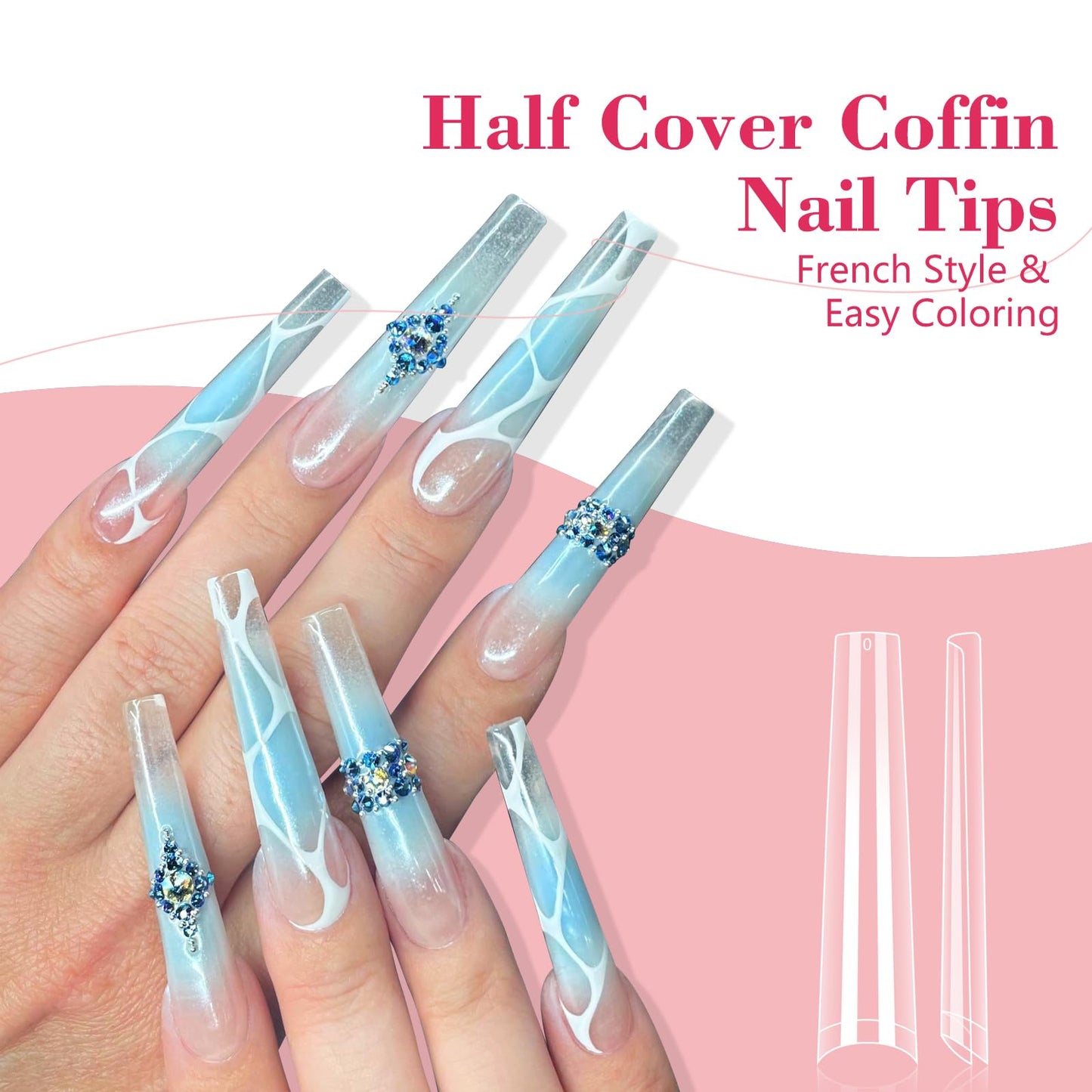 LIONVISON 3XL Coffin Nail Tips Professional, 504PCS Extra Long Tapered Square, 12 Sizes Straight Press On Gel Nails, Home DIY Salons