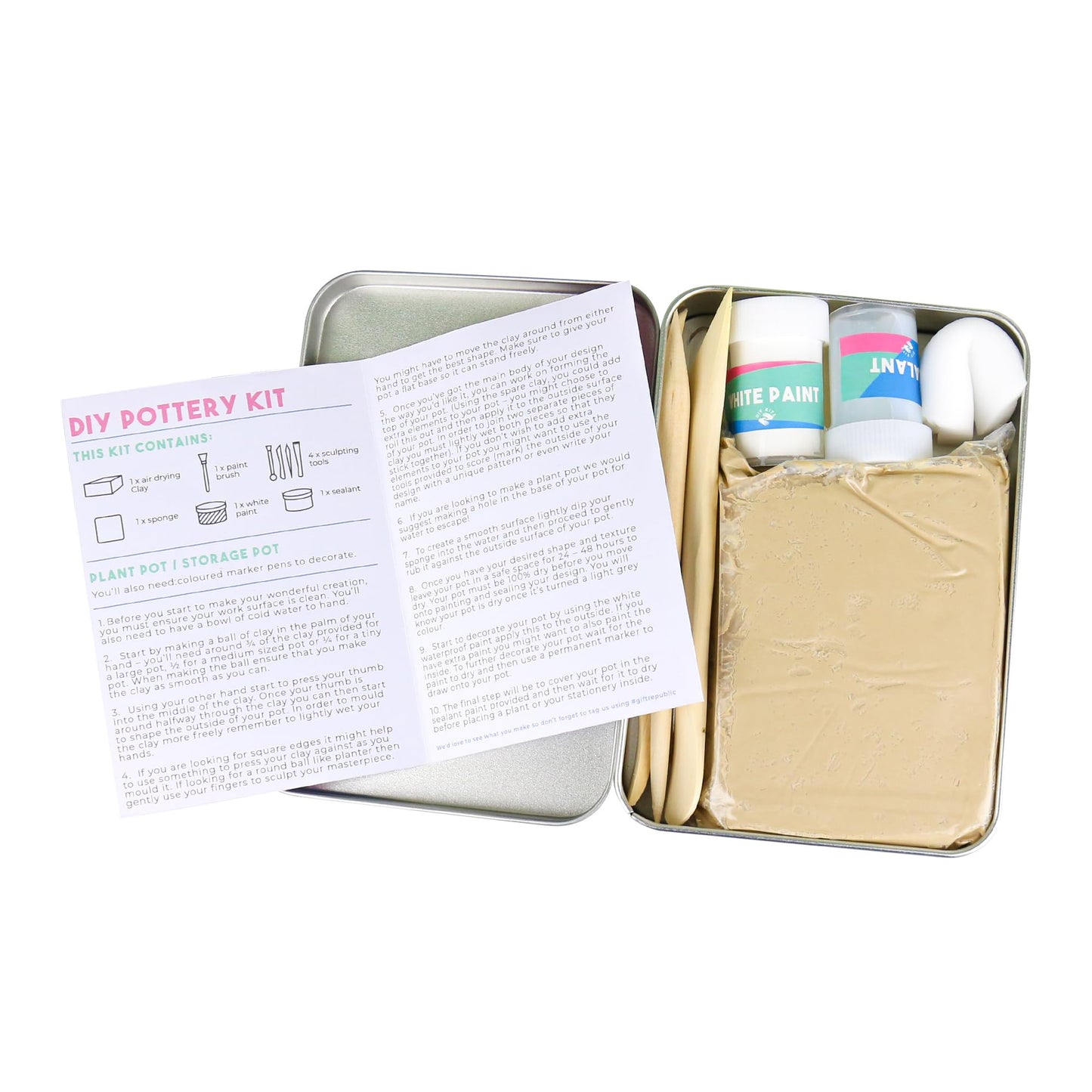 Gift Republic Pottery Kit Beginners Pottery Craft Set Clay Pottery Gift Fun Home Made Craft Project Kids Teens Adults Sculpting Tool Set Gift Tin