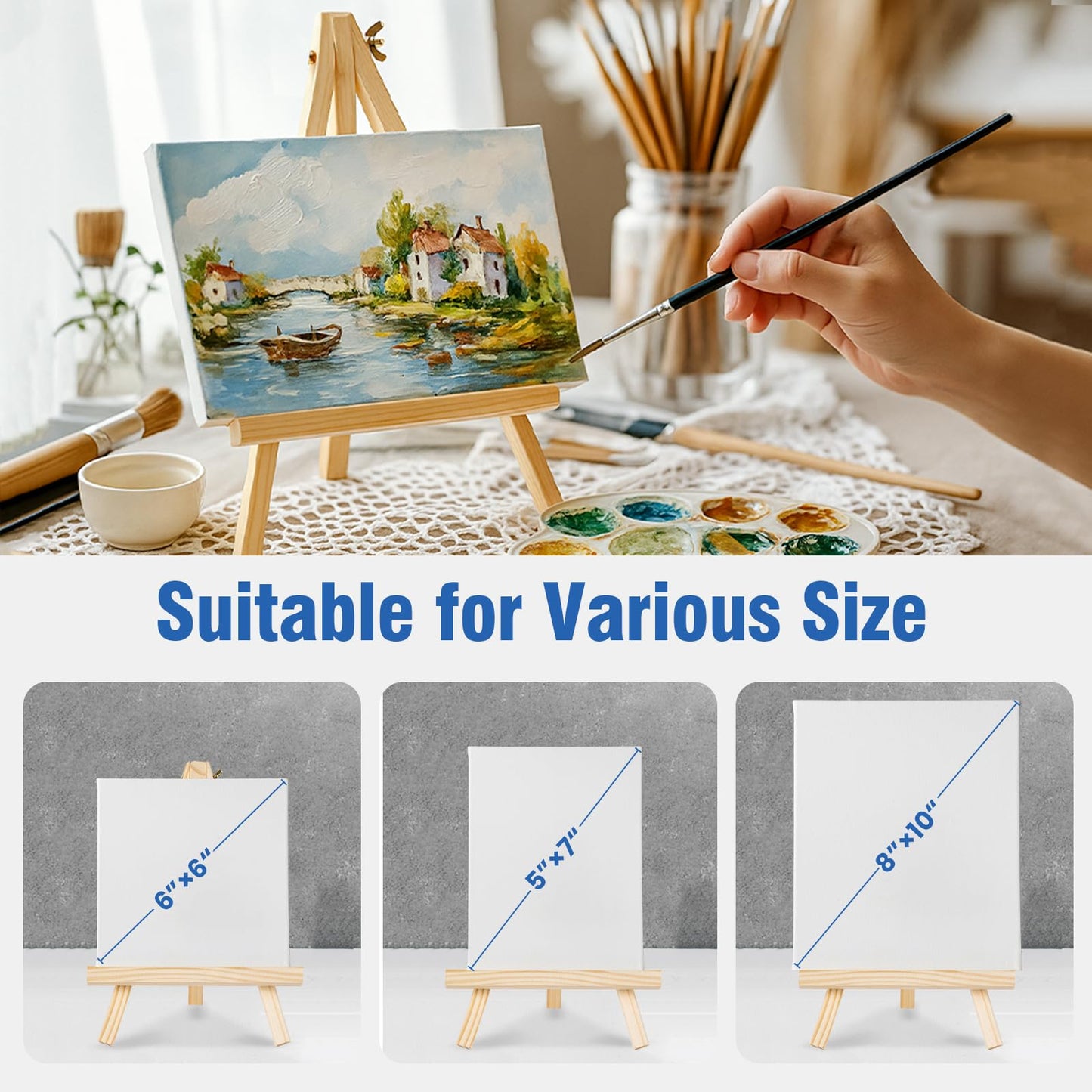 Falling in Art 12 Pack Mini Wooden Display Easels, 10 Inch Tripod Painting Easel Stand, Portable Art Canvas Holder for Photos, Prints and Signs