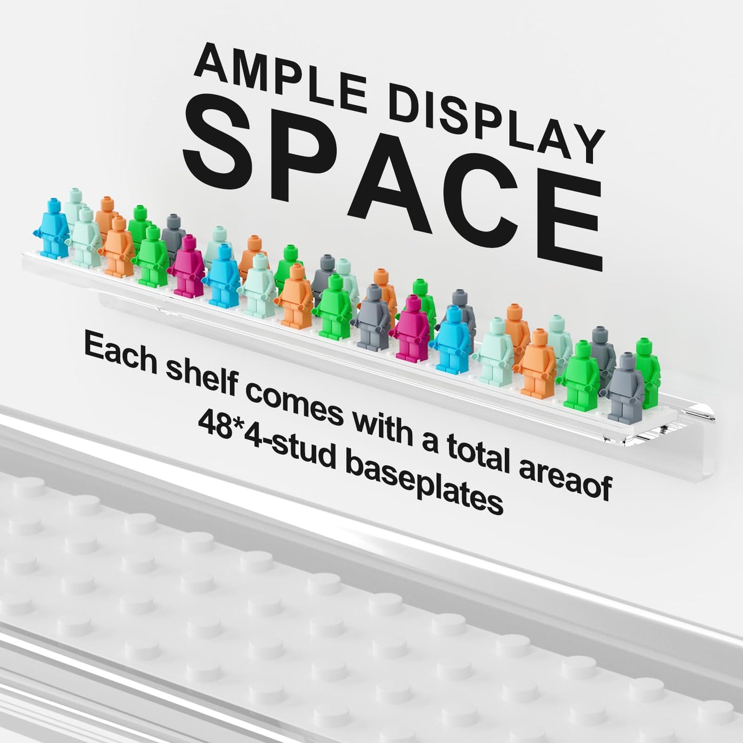 ACRYDECOR 4Pack Acrylic Minifigure Display Case Holds Up to 96 Figures, Wall Mount Acrylic Floating Shelf Display With Brick Building Baseplates