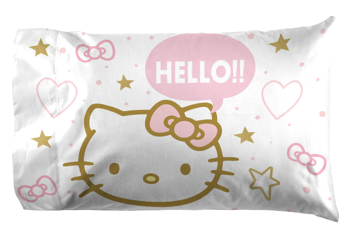 Jay Franco Sheet Set with Fitted, Flat Sheets & Pillow Cover - Ultra-Soft Bedding with Pillowcase for Room Decor, Pink - Hello Kitty, 4 Piece Queen