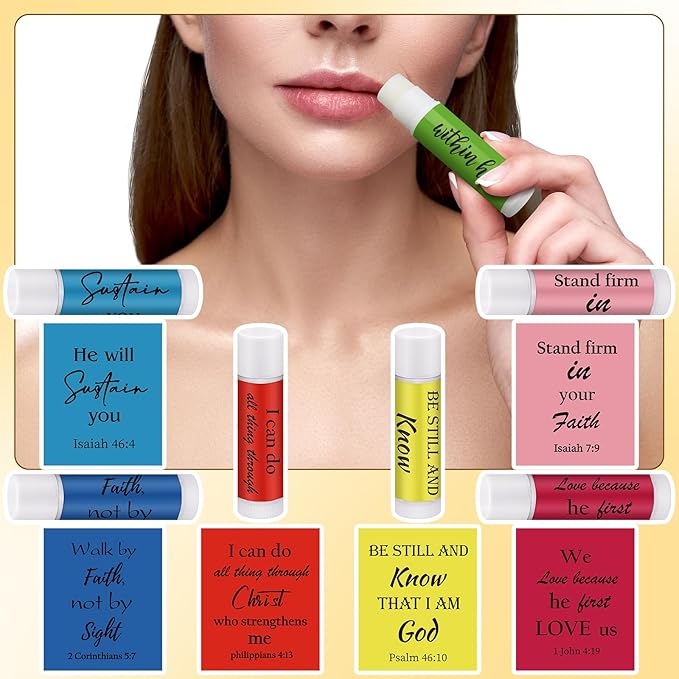 50 Pack Christian Religious Gifts Bulk Lip Balms for Women Men Religious Church Party Favors Bulk Bible Verse Lip Balm with Scripture Inspirational Gifts for Coworkers Staff Employee(Classic)