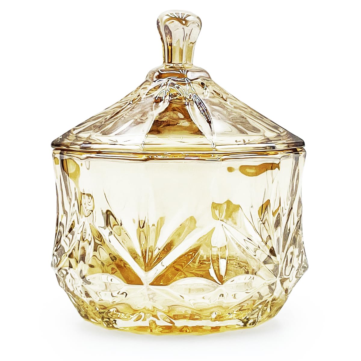 EWEIGEER 8oz Glass Candy Jar with Lid,Small Crystal Fall Candy Dish,Apothecary Jar for Cotton Balls Q Tips Small Accessories Office Bathroom Dining Room Organizer (Amber)