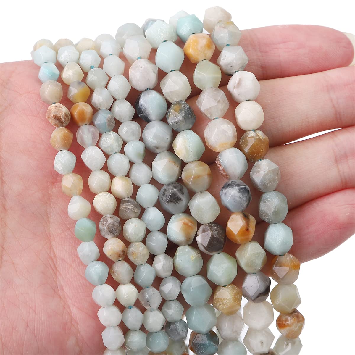 BEADIA Faceted Natural Amazonite Stone Round Beads 8mm 36cm/Strand for Jewelry Making