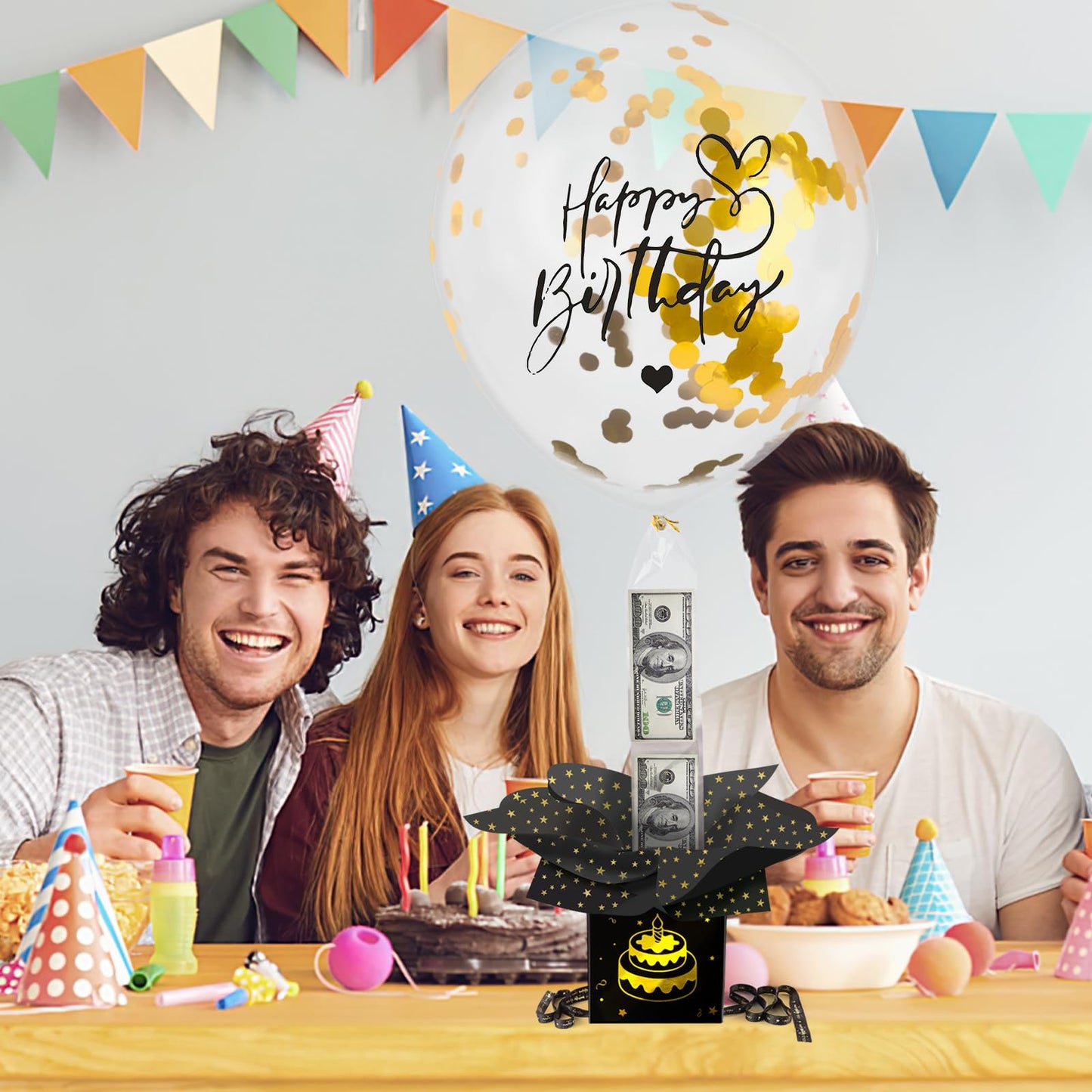 UQM Upgraded Birthday Money Box for Cash Gift Pull, Funny Pull Money Balloon Box Happy Birthday Surprise Set, Birthday Gifts for Women Men Best Friend Girlfriend Wife Sister