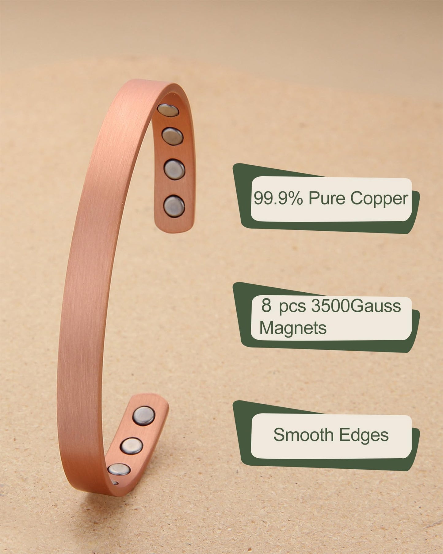 MagEnergy Copper Bracelet & Lymphatic Drainage Ring for Men Women, 99.9% Pure Copper Magnetic Bangle with 3500 Gauss Magnets, Adjustable Copper Cuff