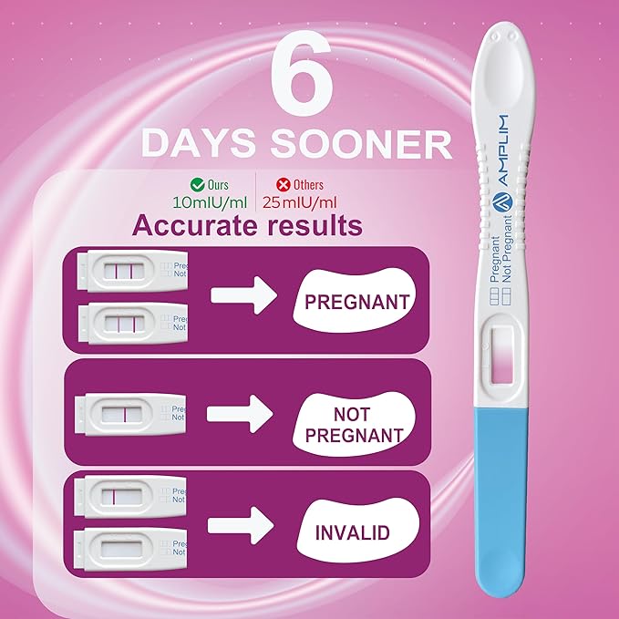 Amplim Fertility HCG Midstream or Dip Pregnancy Test Sticks | FSA & HSA Eligible | 99.9% Accurate, Ultra Sensitive 10 MIU/mL, 6 Days Early Detection Results at Home | Rapid 2-Second Test | 10-Pack
