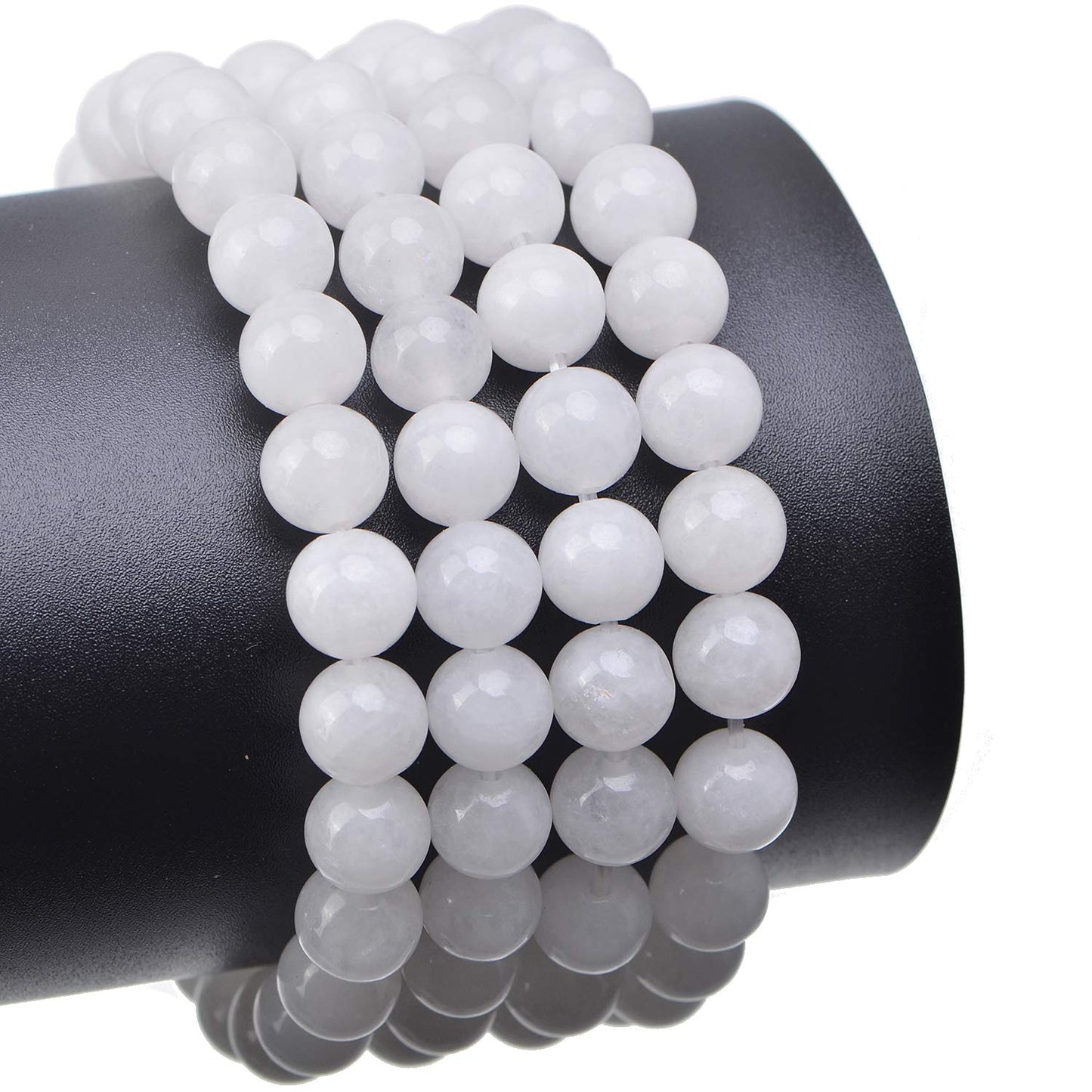 LPBeads 100PCS 8mm Natural White Jade Beads Gemstone Round Loose Beads for Jewelry Making with Crystal Stretch Cord